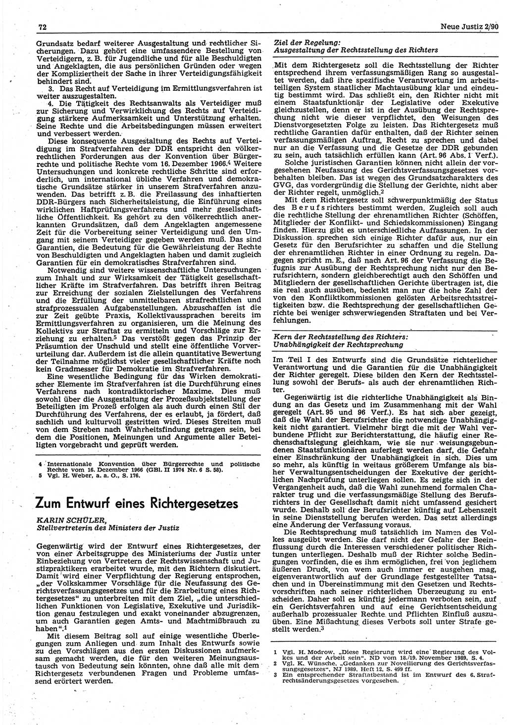 Neue Justiz (NJ), Zeitschrift für Rechtsetzung und Rechtsanwendung [Deutsche Demokratische Republik (DDR)], 44. Jahrgang 1990, Seite 72 (NJ DDR 1990, S. 72)