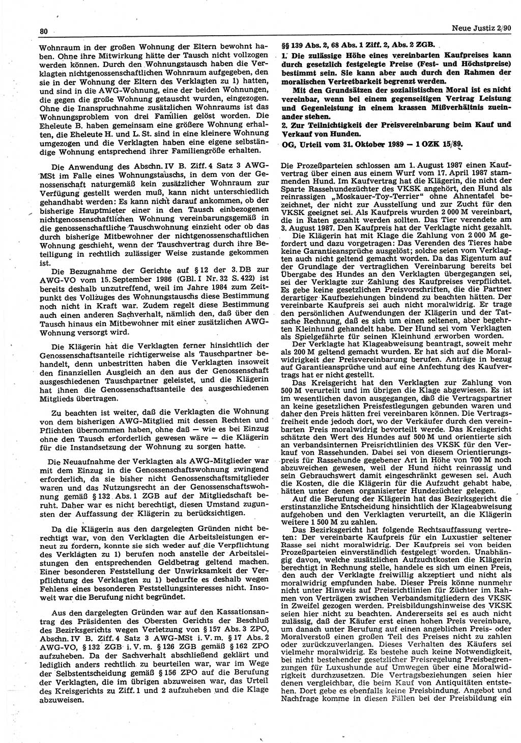 Neue Justiz (NJ), Zeitschrift für Rechtsetzung und Rechtsanwendung [Deutsche Demokratische Republik (DDR)], 44. Jahrgang 1990, Seite 80 (NJ DDR 1990, S. 80)