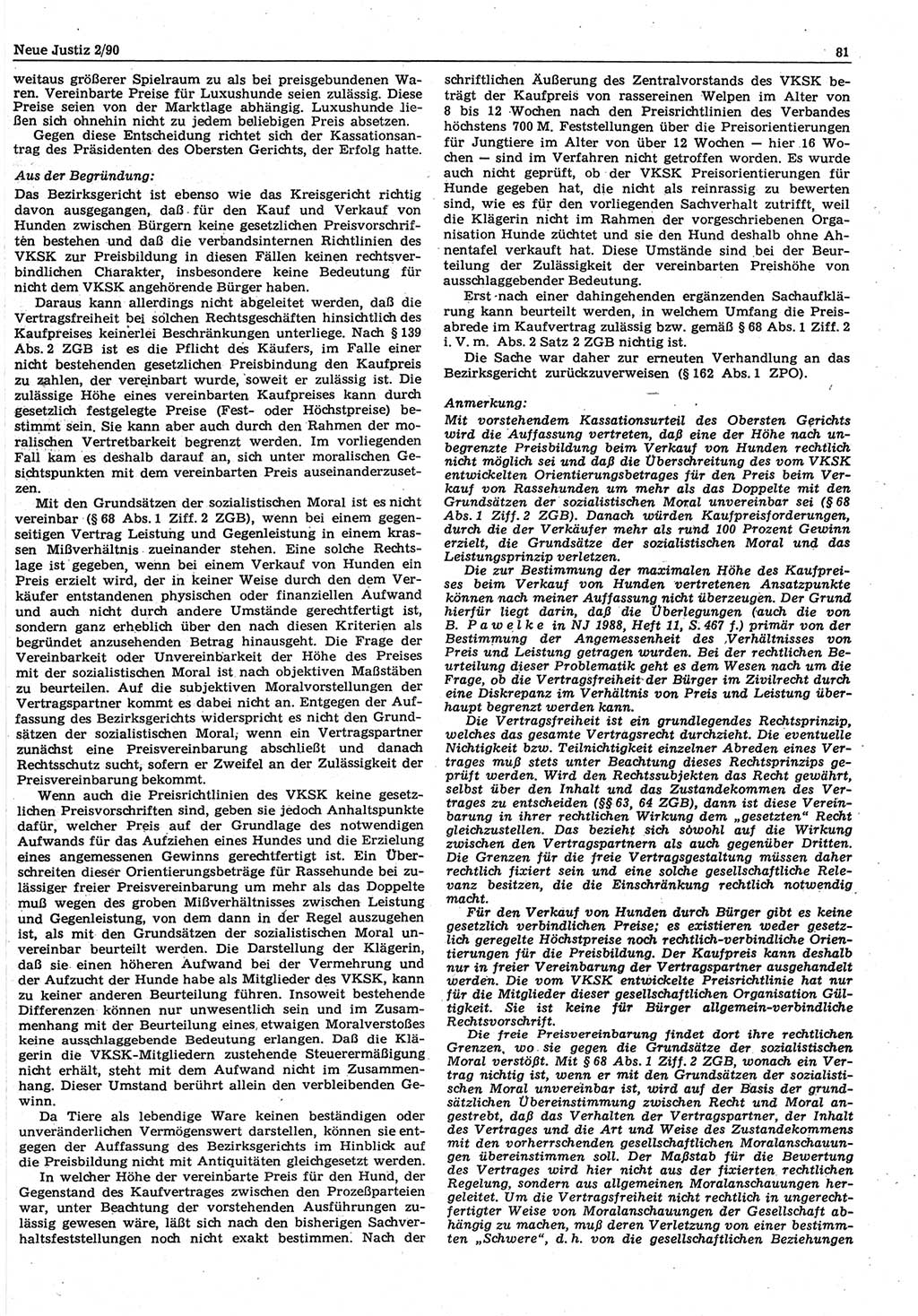Neue Justiz (NJ), Zeitschrift für Rechtsetzung und Rechtsanwendung [Deutsche Demokratische Republik (DDR)], 44. Jahrgang 1990, Seite 81 (NJ DDR 1990, S. 81)