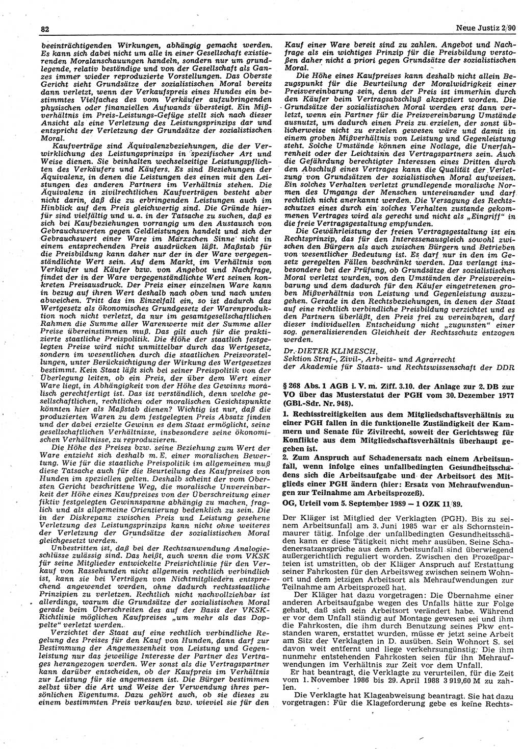 Neue Justiz (NJ), Zeitschrift für Rechtsetzung und Rechtsanwendung [Deutsche Demokratische Republik (DDR)], 44. Jahrgang 1990, Seite 82 (NJ DDR 1990, S. 82)