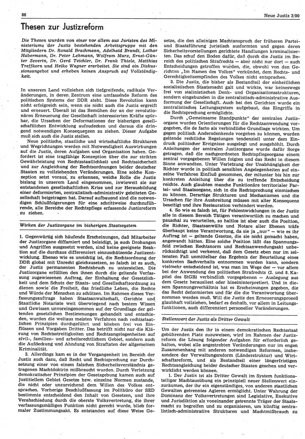 Neue Justiz (NJ), Zeitschrift für Rechtsetzung und Rechtsanwendung [Deutsche Demokratische Republik (DDR)], 44. Jahrgang 1990, Seite 86 (NJ DDR 1990, S. 86)