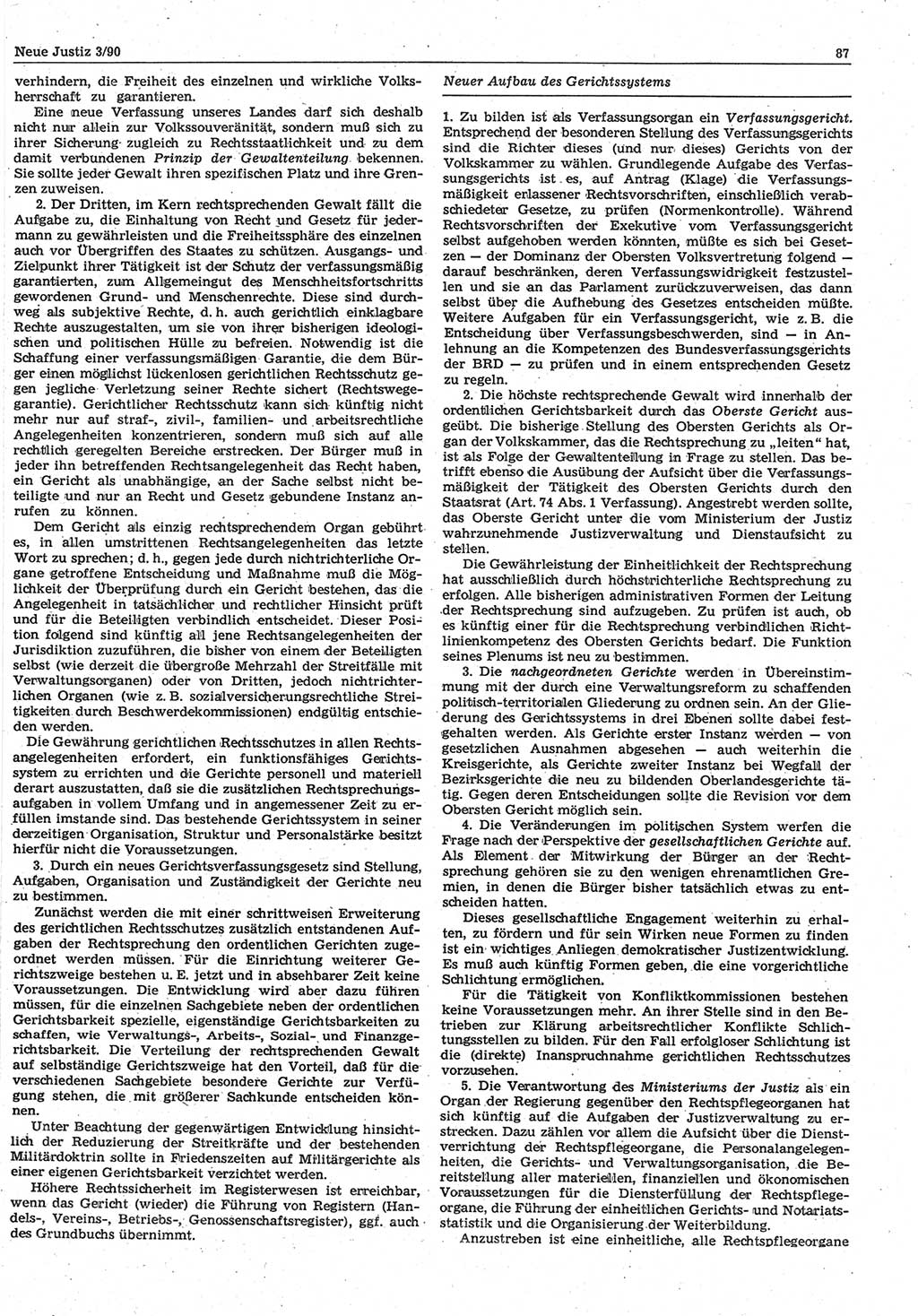 Neue Justiz (NJ), Zeitschrift für Rechtsetzung und Rechtsanwendung [Deutsche Demokratische Republik (DDR)], 44. Jahrgang 1990, Seite 87 (NJ DDR 1990, S. 87)