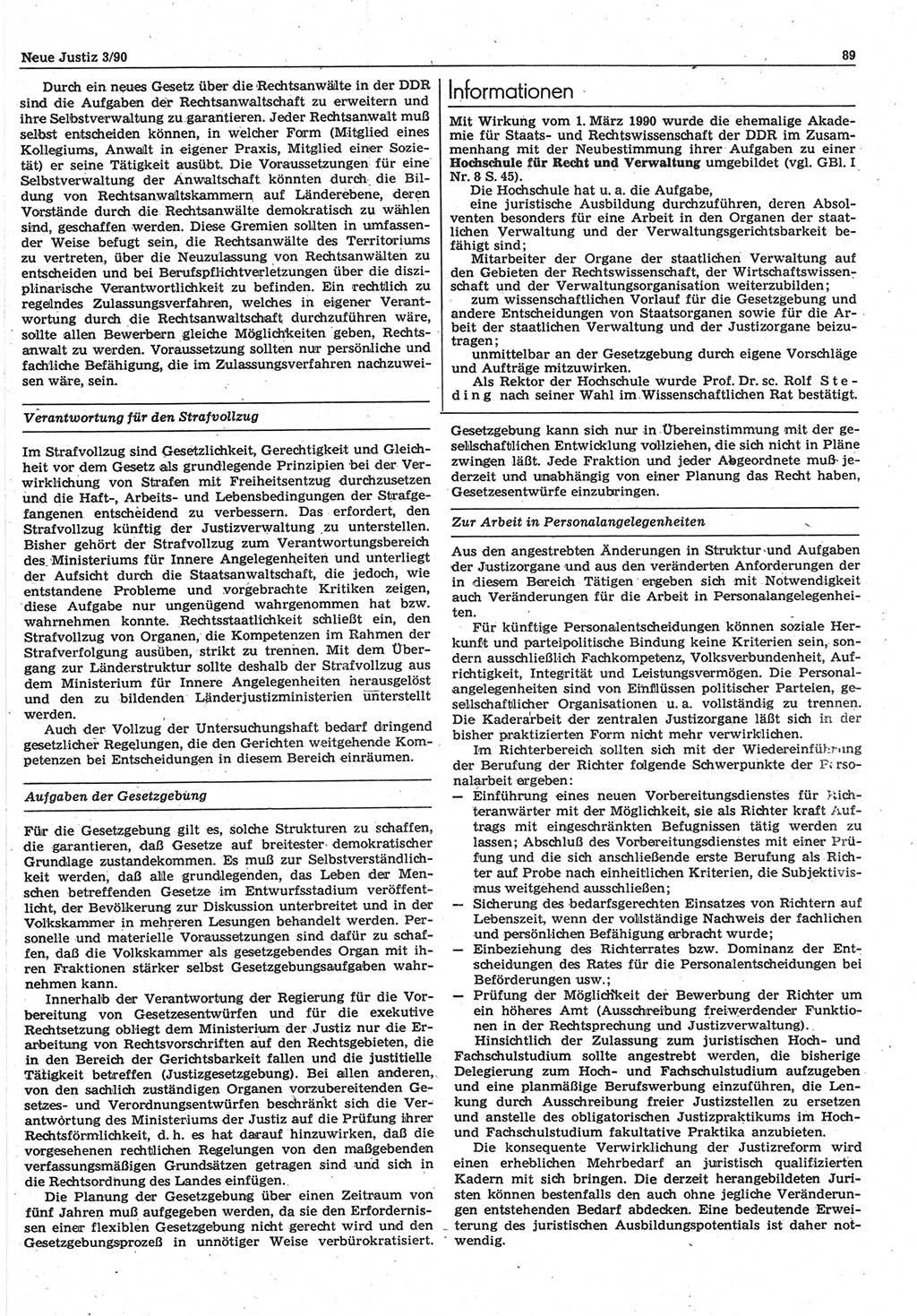 Neue Justiz (NJ), Zeitschrift für Rechtsetzung und Rechtsanwendung [Deutsche Demokratische Republik (DDR)], 44. Jahrgang 1990, Seite 89 (NJ DDR 1990, S. 89)