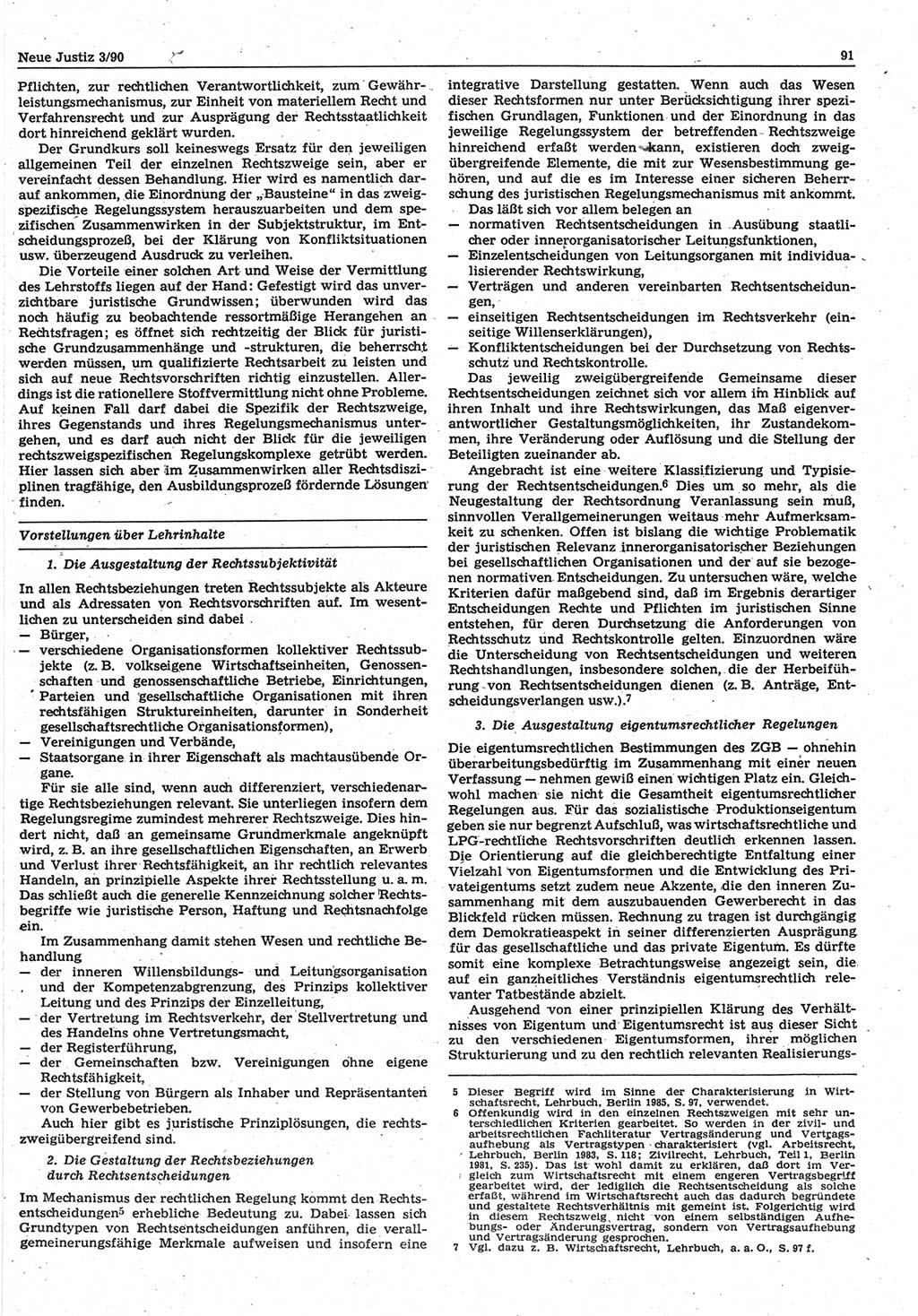 Neue Justiz (NJ), Zeitschrift für Rechtsetzung und Rechtsanwendung [Deutsche Demokratische Republik (DDR)], 44. Jahrgang 1990, Seite 91 (NJ DDR 1990, S. 91)