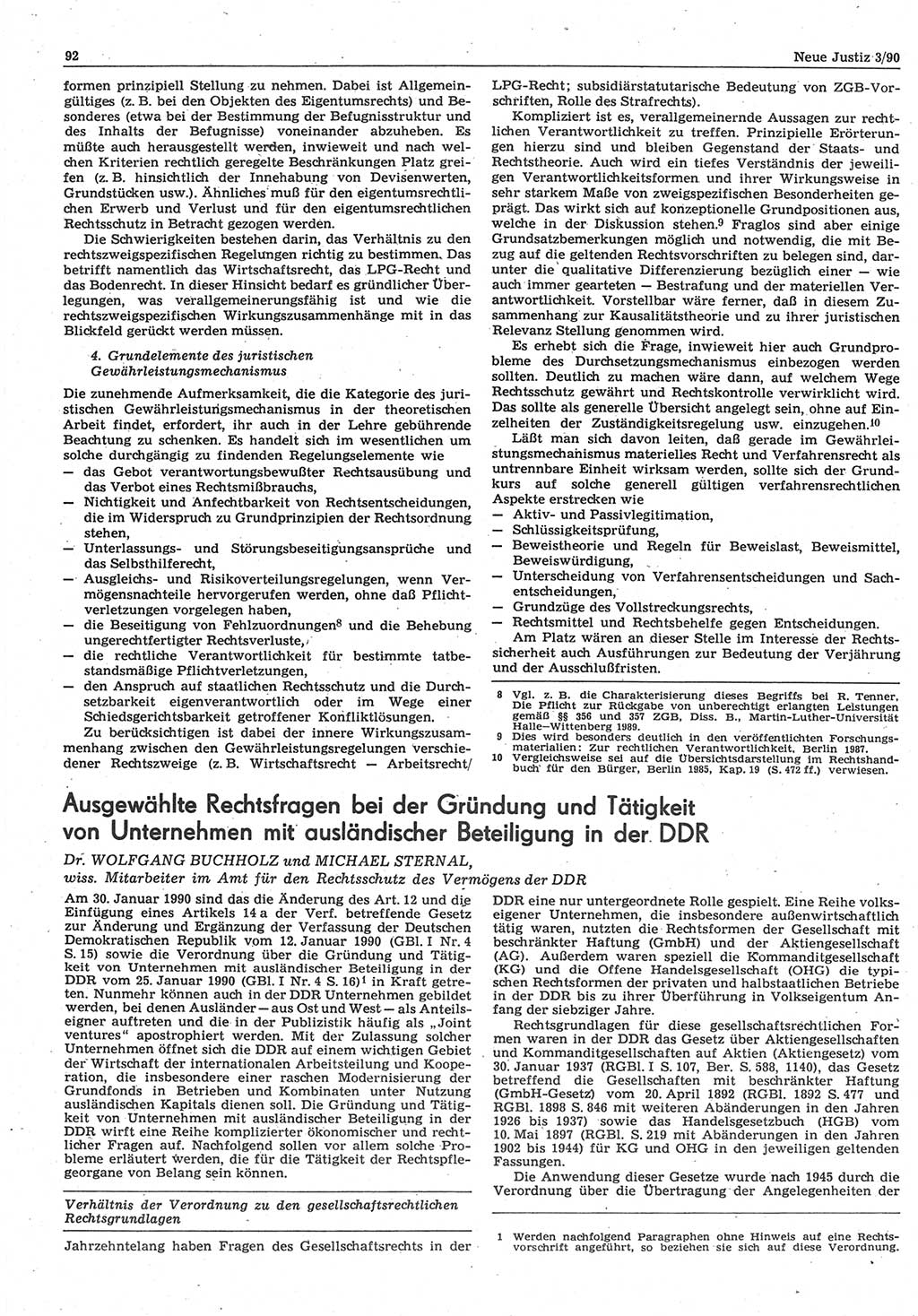 Neue Justiz (NJ), Zeitschrift für Rechtsetzung und Rechtsanwendung [Deutsche Demokratische Republik (DDR)], 44. Jahrgang 1990, Seite 92 (NJ DDR 1990, S. 92)