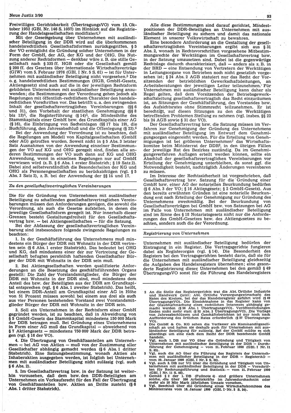 Neue Justiz (NJ), Zeitschrift für Rechtsetzung und Rechtsanwendung [Deutsche Demokratische Republik (DDR)], 44. Jahrgang 1990, Seite 93 (NJ DDR 1990, S. 93)