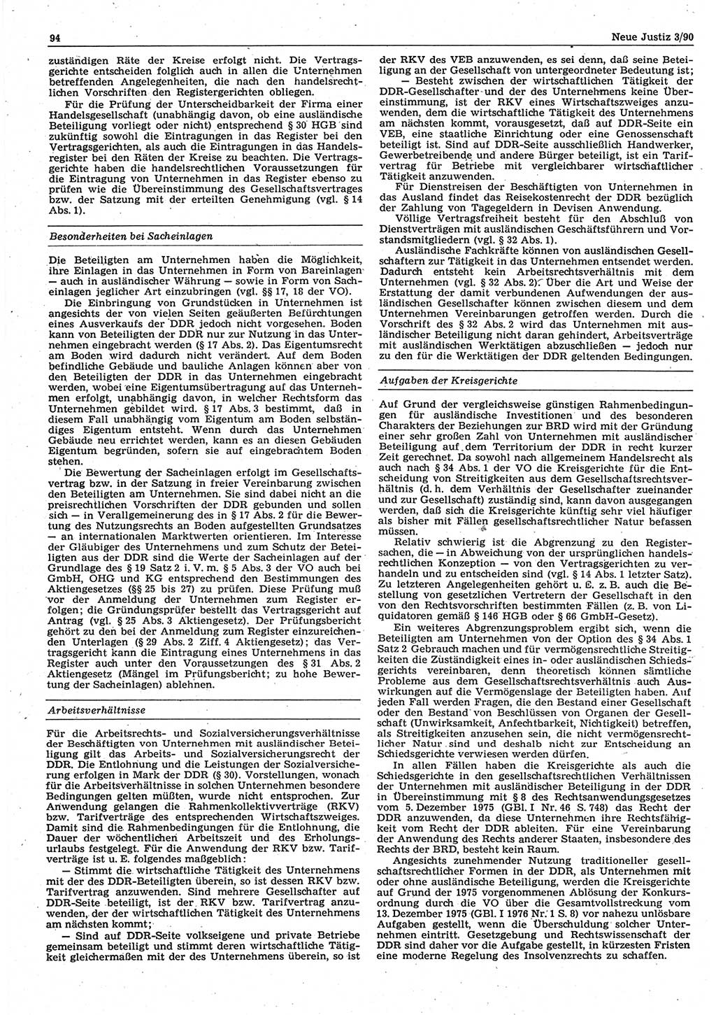 Neue Justiz (NJ), Zeitschrift für Rechtsetzung und Rechtsanwendung [Deutsche Demokratische Republik (DDR)], 44. Jahrgang 1990, Seite 94 (NJ DDR 1990, S. 94)