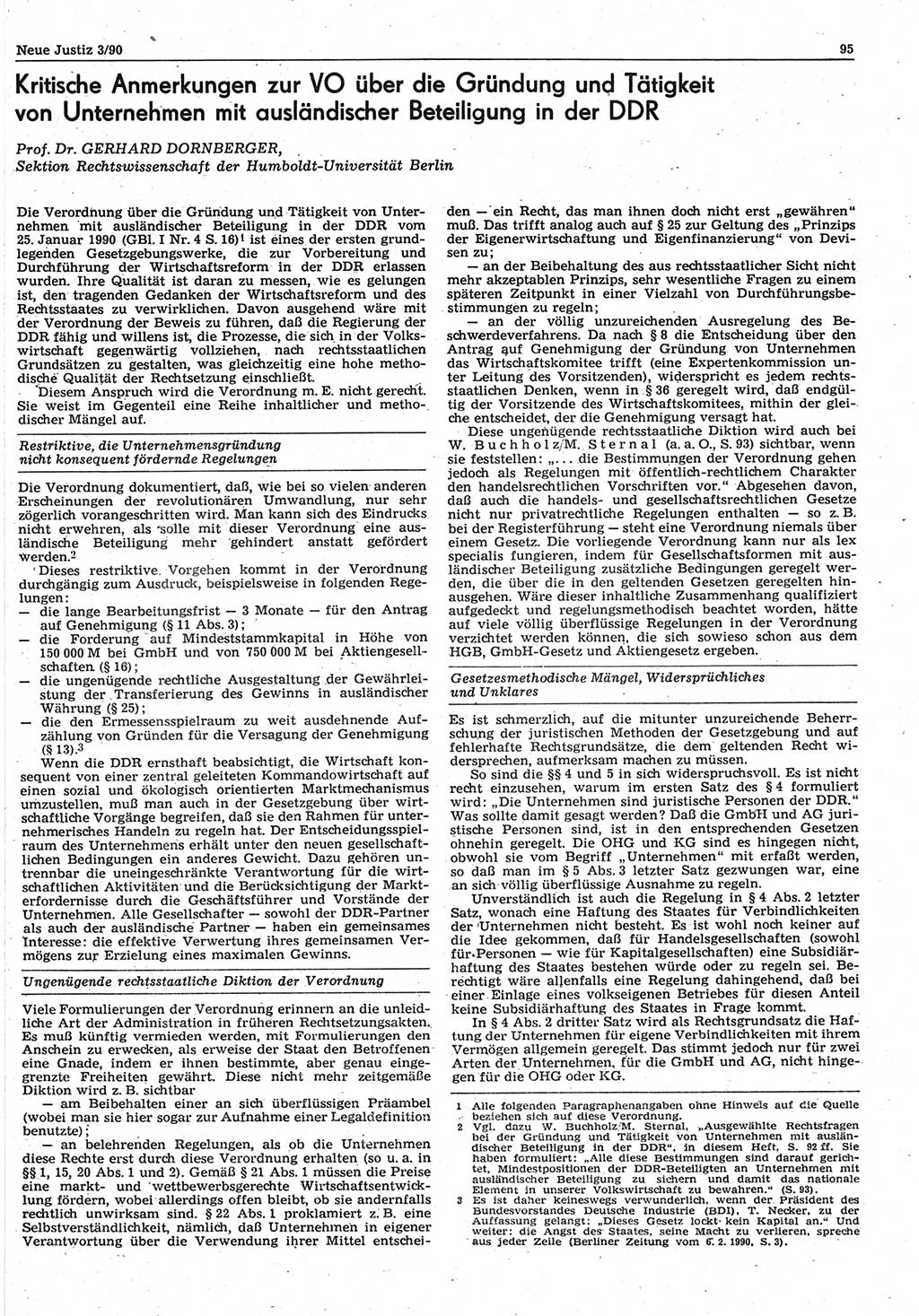 Neue Justiz (NJ), Zeitschrift für Rechtsetzung und Rechtsanwendung [Deutsche Demokratische Republik (DDR)], 44. Jahrgang 1990, Seite 95 (NJ DDR 1990, S. 95)