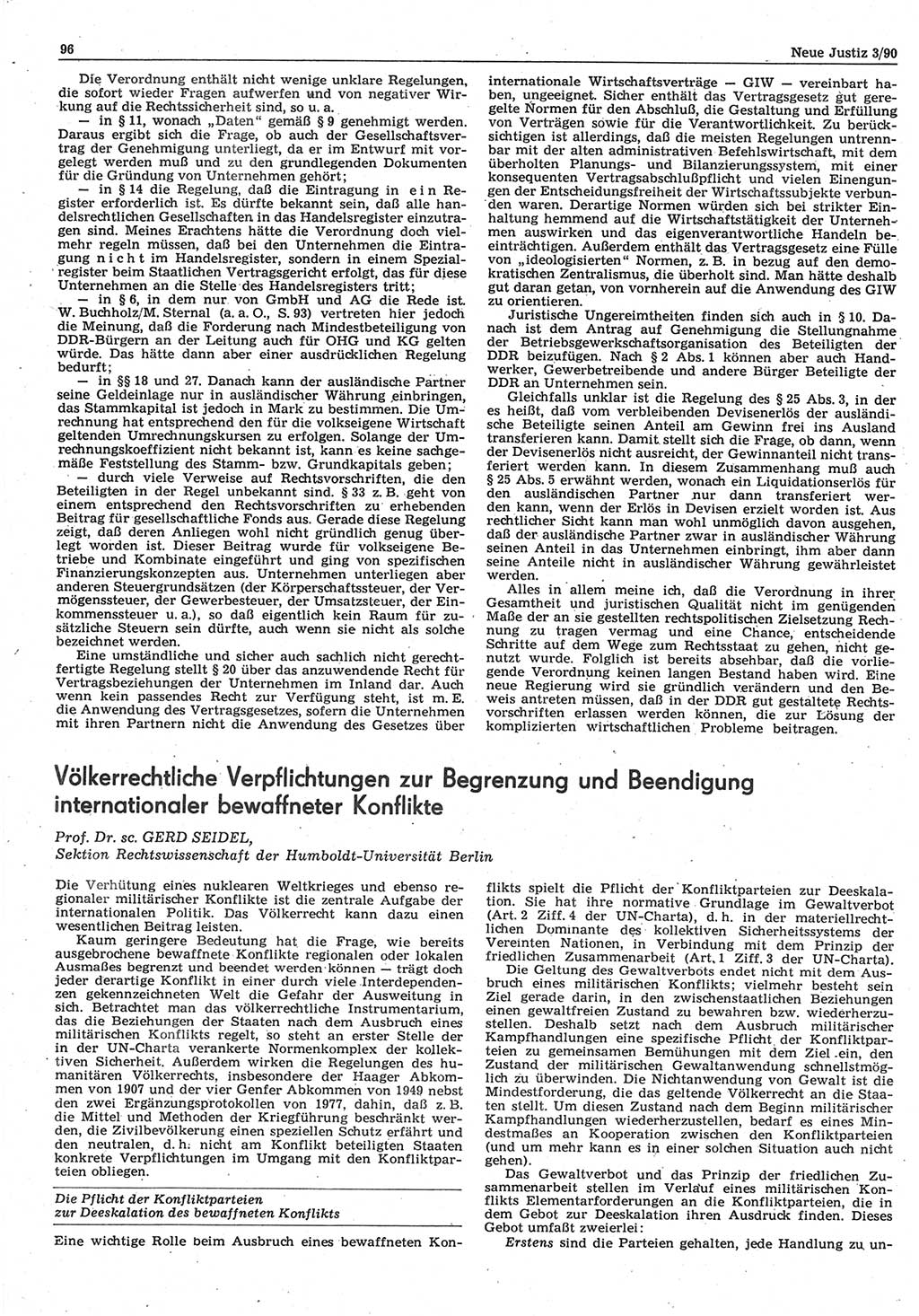 Neue Justiz (NJ), Zeitschrift für Rechtsetzung und Rechtsanwendung [Deutsche Demokratische Republik (DDR)], 44. Jahrgang 1990, Seite 96 (NJ DDR 1990, S. 96)