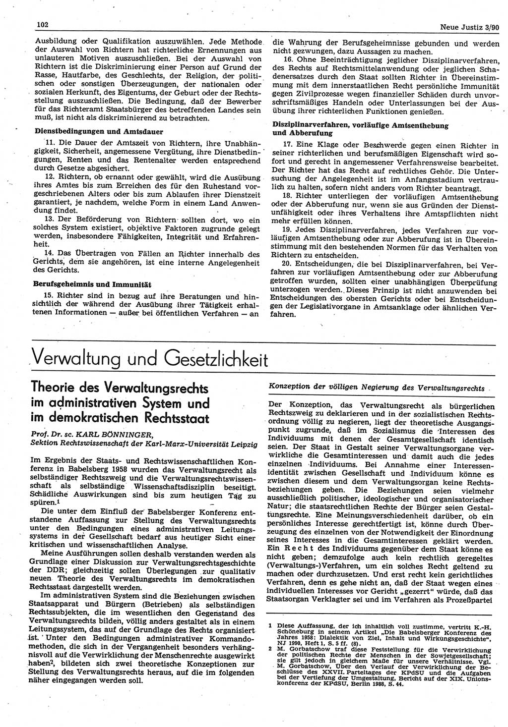 Neue Justiz (NJ), Zeitschrift für Rechtsetzung und Rechtsanwendung [Deutsche Demokratische Republik (DDR)], 44. Jahrgang 1990, Seite 102 (NJ DDR 1990, S. 102)