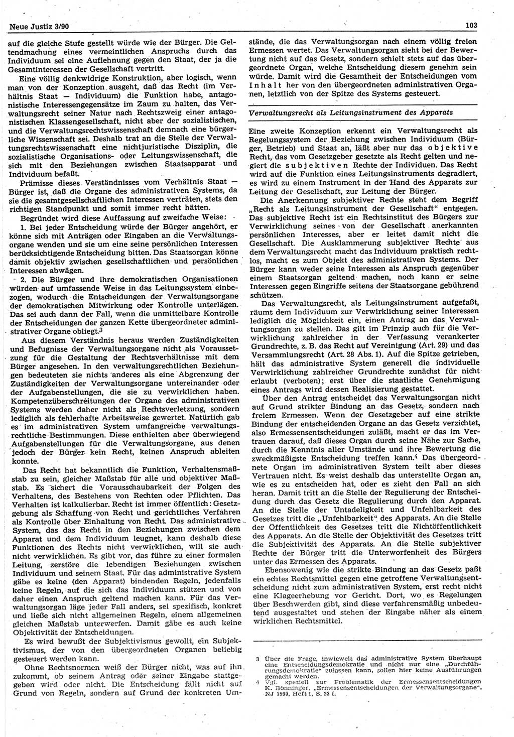 Neue Justiz (NJ), Zeitschrift für Rechtsetzung und Rechtsanwendung [Deutsche Demokratische Republik (DDR)], 44. Jahrgang 1990, Seite 103 (NJ DDR 1990, S. 103)