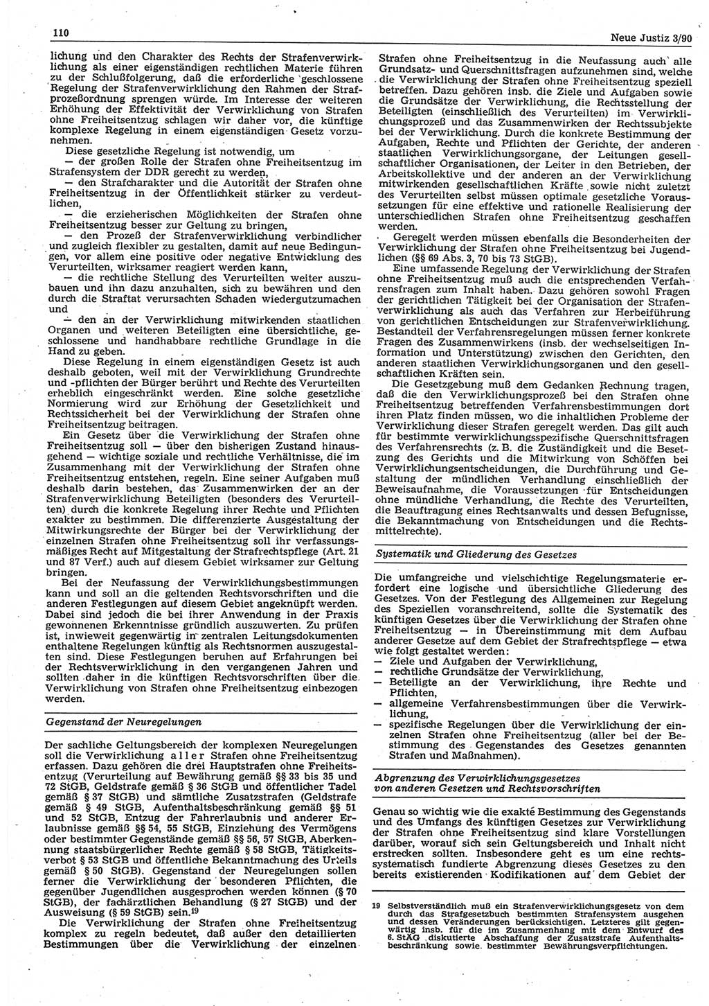 Neue Justiz (NJ), Zeitschrift für Rechtsetzung und Rechtsanwendung [Deutsche Demokratische Republik (DDR)], 44. Jahrgang 1990, Seite 110 (NJ DDR 1990, S. 110)