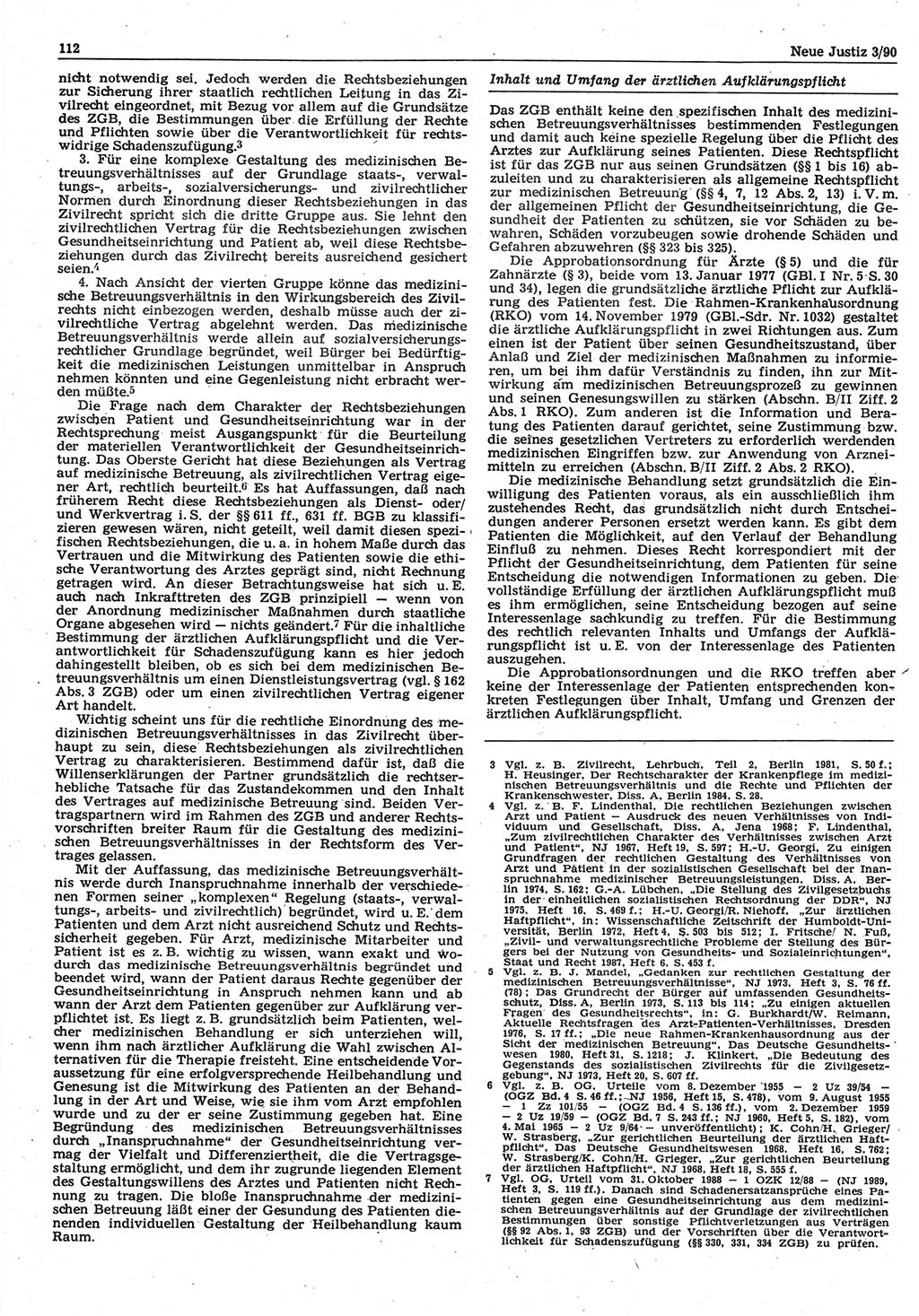 Neue Justiz (NJ), Zeitschrift für Rechtsetzung und Rechtsanwendung [Deutsche Demokratische Republik (DDR)], 44. Jahrgang 1990, Seite 112 (NJ DDR 1990, S. 112)