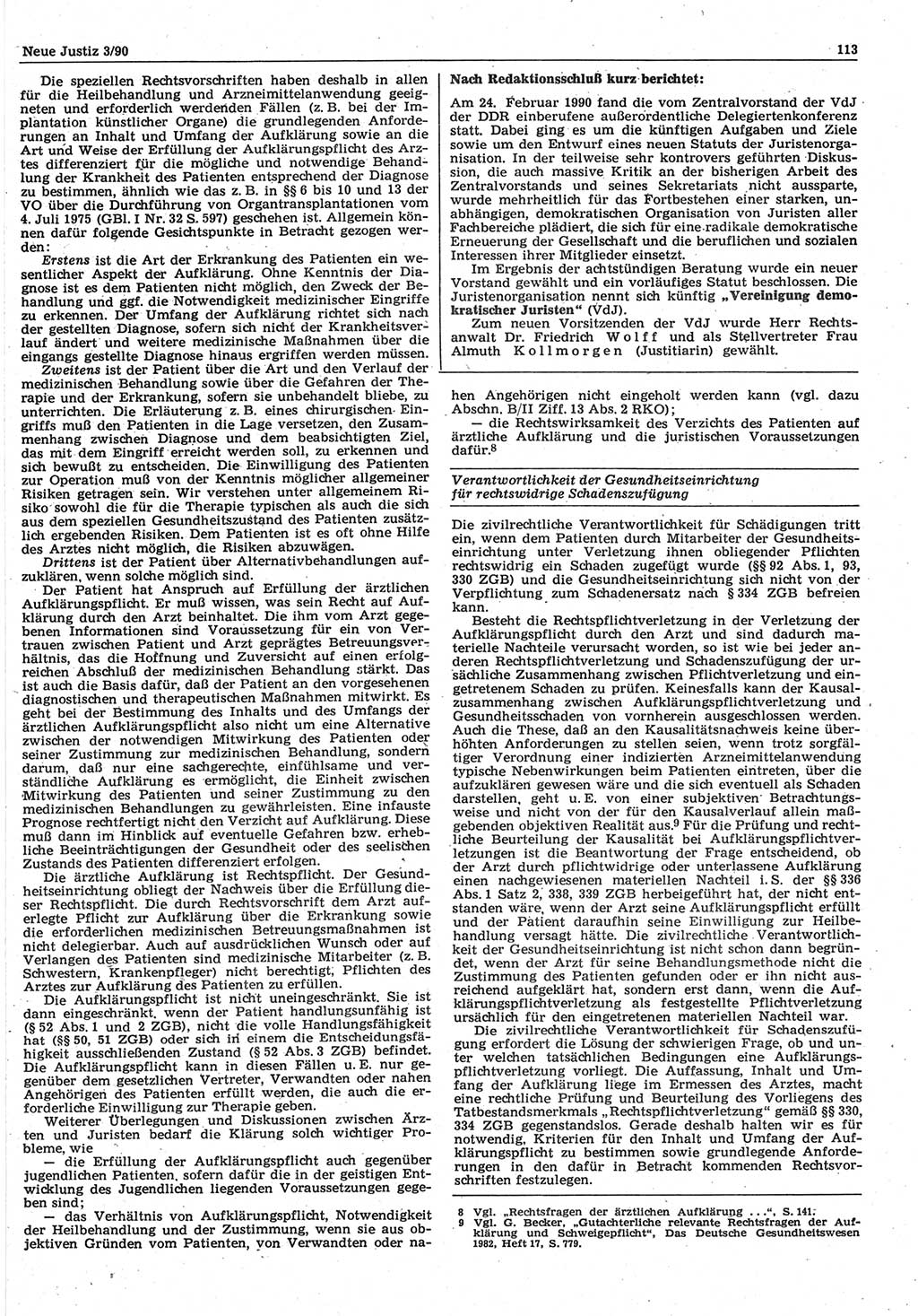 Neue Justiz (NJ), Zeitschrift für Rechtsetzung und Rechtsanwendung [Deutsche Demokratische Republik (DDR)], 44. Jahrgang 1990, Seite 113 (NJ DDR 1990, S. 113)