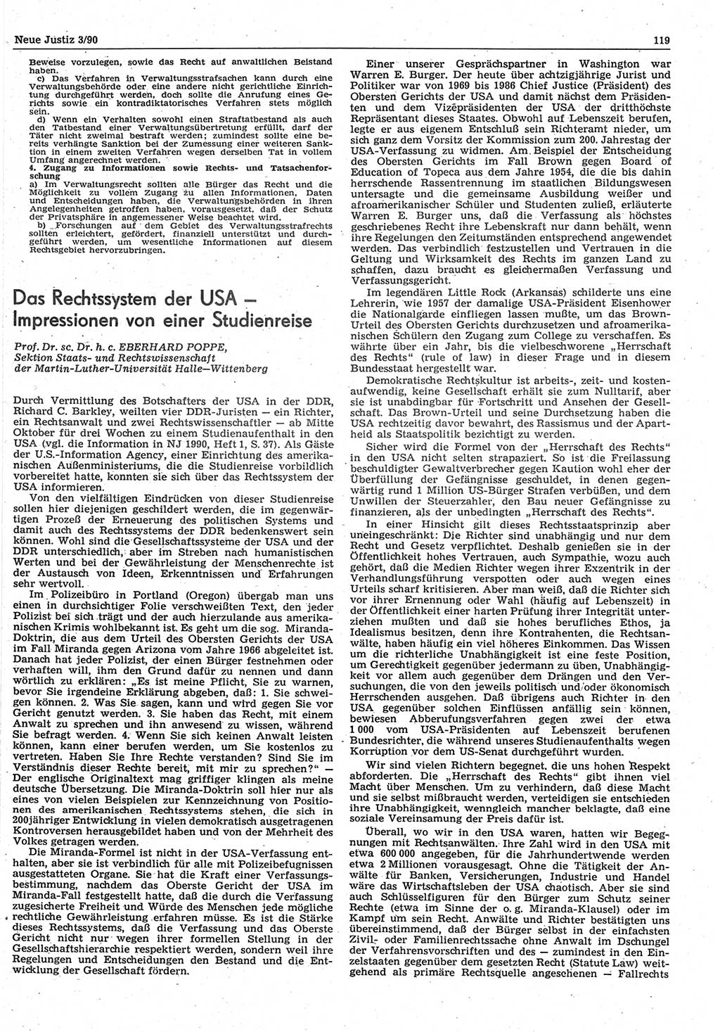 Neue Justiz (NJ), Zeitschrift für Rechtsetzung und Rechtsanwendung [Deutsche Demokratische Republik (DDR)], 44. Jahrgang 1990, Seite 119 (NJ DDR 1990, S. 119)