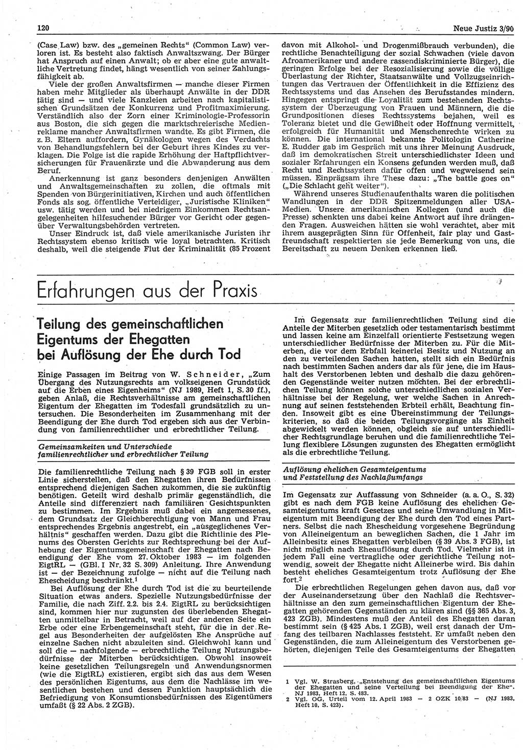 Neue Justiz (NJ), Zeitschrift für Rechtsetzung und Rechtsanwendung [Deutsche Demokratische Republik (DDR)], 44. Jahrgang 1990, Seite 120 (NJ DDR 1990, S. 120)
