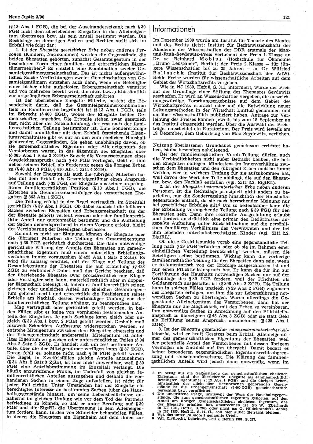 Neue Justiz (NJ), Zeitschrift für Rechtsetzung und Rechtsanwendung [Deutsche Demokratische Republik (DDR)], 44. Jahrgang 1990, Seite 121 (NJ DDR 1990, S. 121)