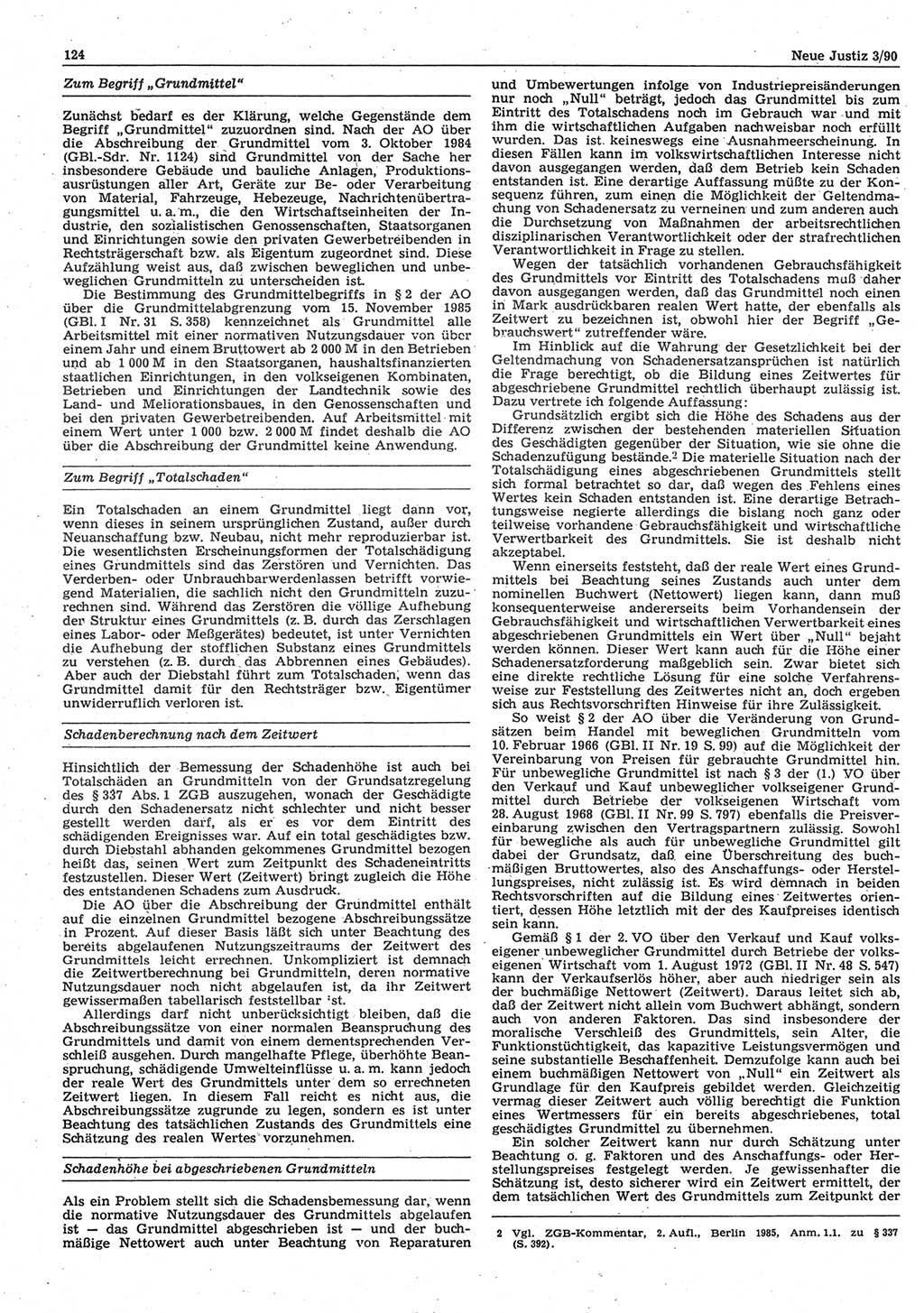 Neue Justiz (NJ), Zeitschrift für Rechtsetzung und Rechtsanwendung [Deutsche Demokratische Republik (DDR)], 44. Jahrgang 1990, Seite 124 (NJ DDR 1990, S. 124)