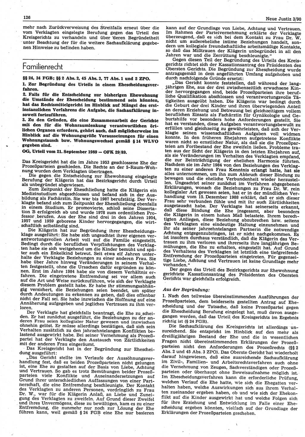 Neue Justiz (NJ), Zeitschrift für Rechtsetzung und Rechtsanwendung [Deutsche Demokratische Republik (DDR)], 44. Jahrgang 1990, Seite 126 (NJ DDR 1990, S. 126)