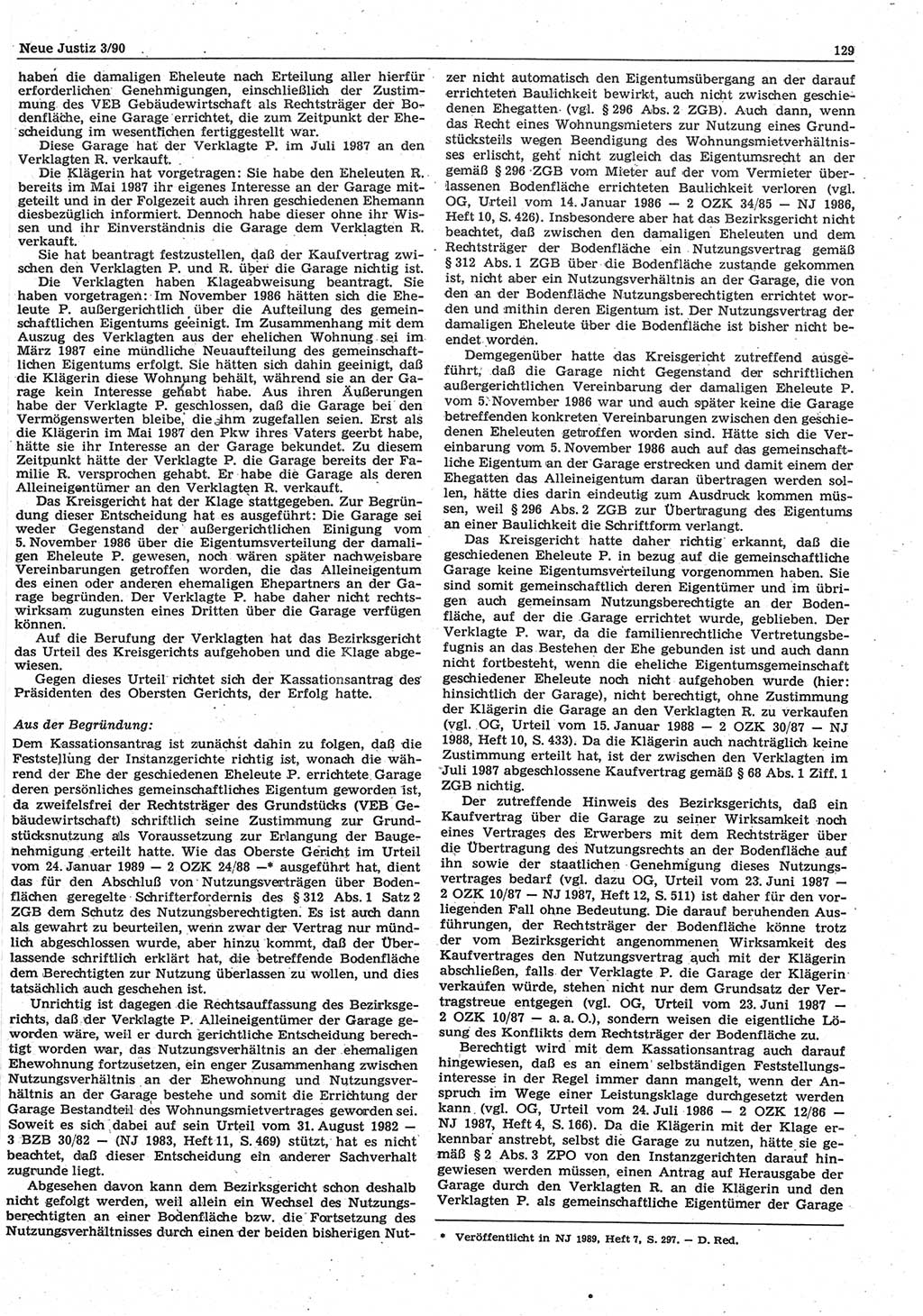 Neue Justiz (NJ), Zeitschrift für Rechtsetzung und Rechtsanwendung [Deutsche Demokratische Republik (DDR)], 44. Jahrgang 1990, Seite 129 (NJ DDR 1990, S. 129)