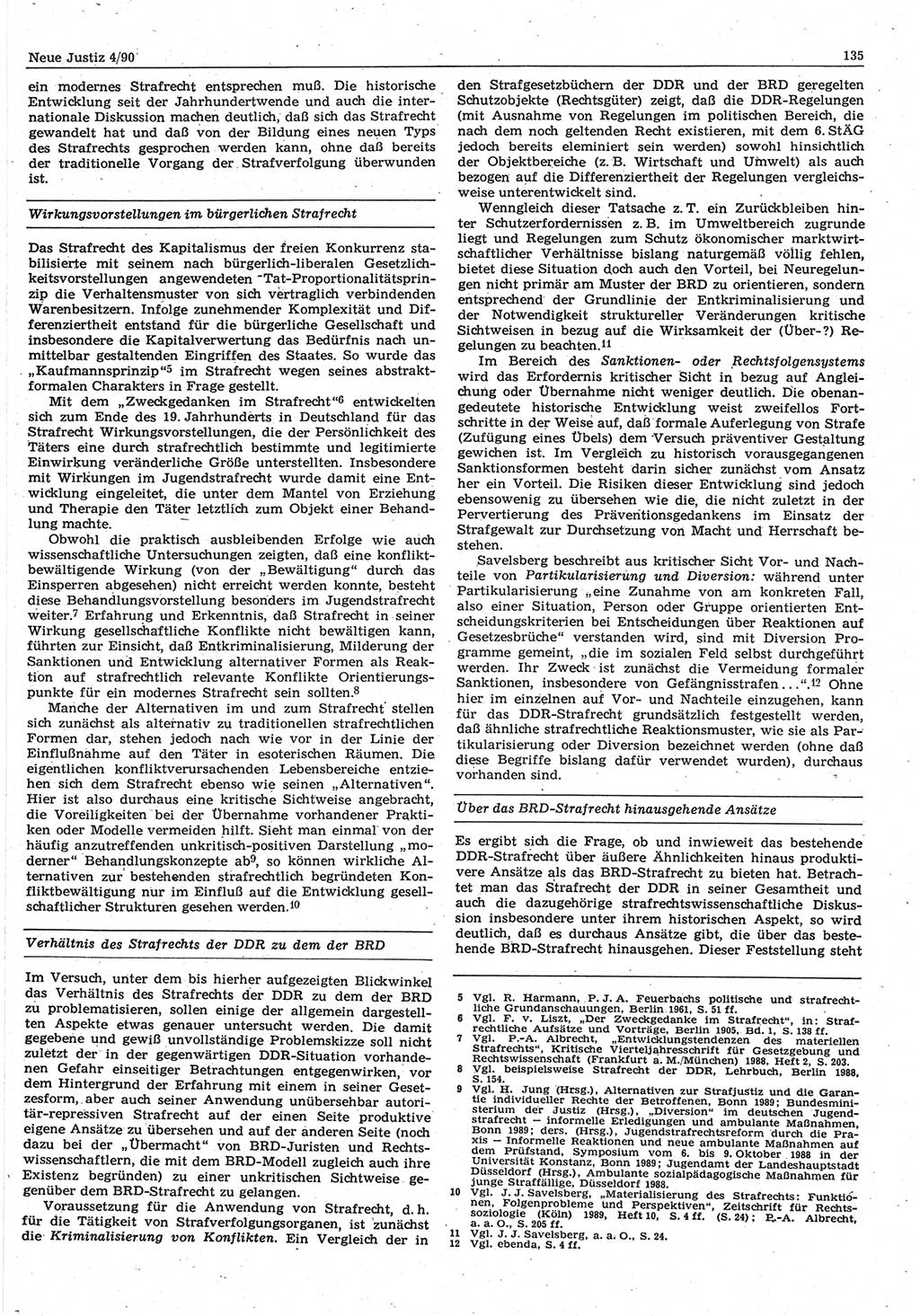 Neue Justiz (NJ), Zeitschrift für Rechtsetzung und Rechtsanwendung [Deutsche Demokratische Republik (DDR)], 44. Jahrgang 1990, Seite 135 (NJ DDR 1990, S. 135)