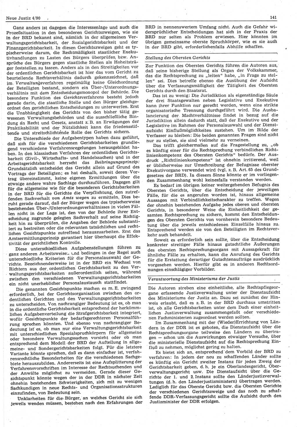 Neue Justiz (NJ), Zeitschrift für Rechtsetzung und Rechtsanwendung [Deutsche Demokratische Republik (DDR)], 44. Jahrgang 1990, Seite 141 (NJ DDR 1990, S. 141)