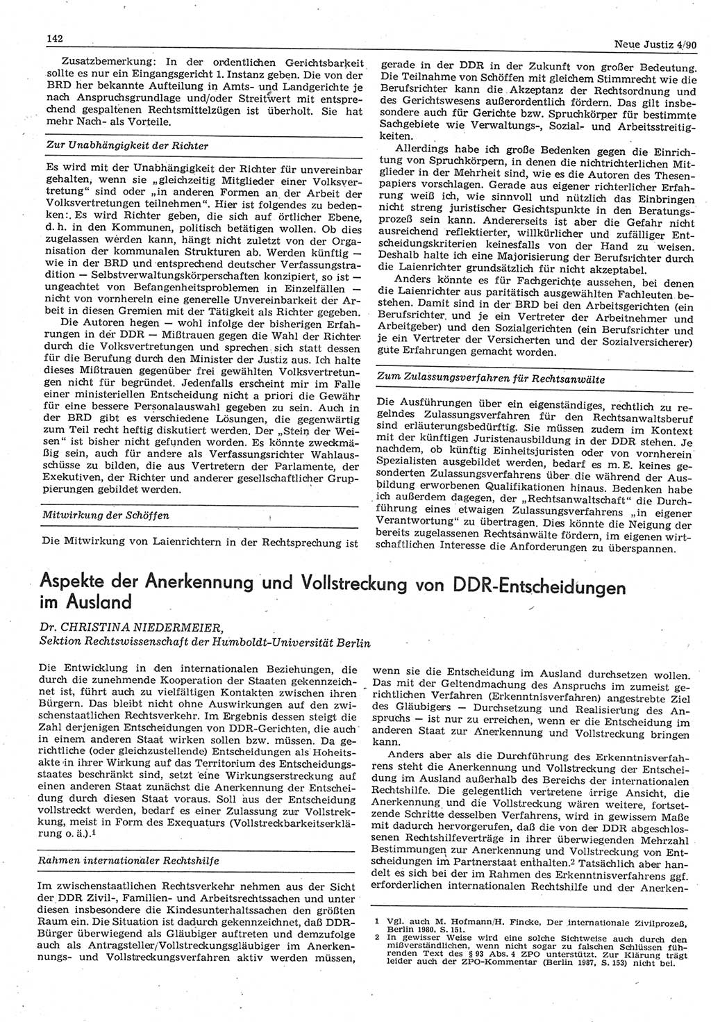 Neue Justiz (NJ), Zeitschrift für Rechtsetzung und Rechtsanwendung [Deutsche Demokratische Republik (DDR)], 44. Jahrgang 1990, Seite 142 (NJ DDR 1990, S. 142)
