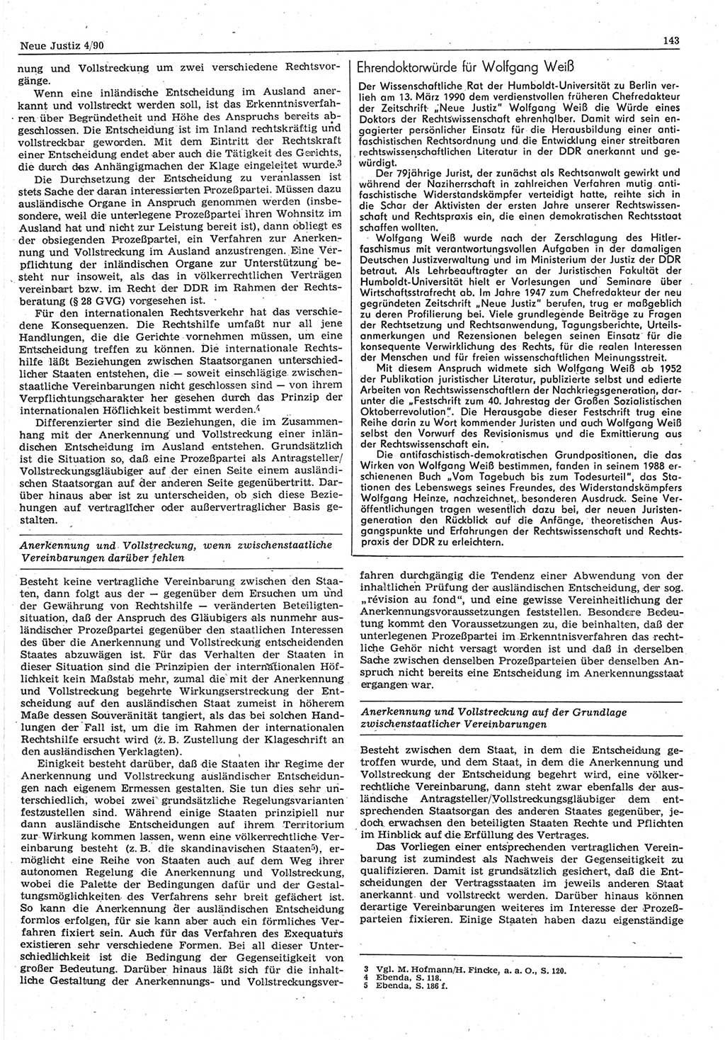 Neue Justiz (NJ), Zeitschrift für Rechtsetzung und Rechtsanwendung [Deutsche Demokratische Republik (DDR)], 44. Jahrgang 1990, Seite 143 (NJ DDR 1990, S. 143)