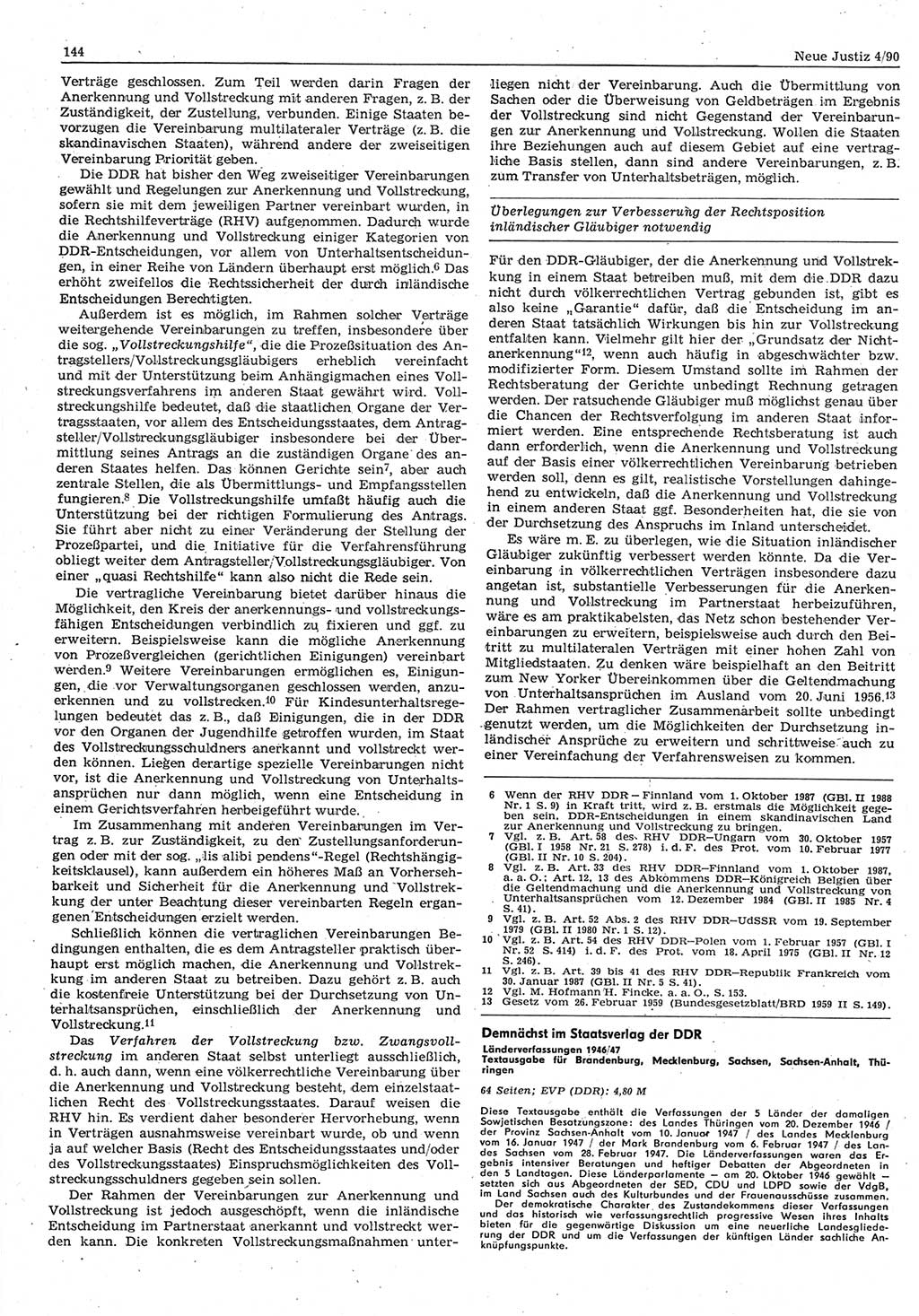 Neue Justiz (NJ), Zeitschrift für Rechtsetzung und Rechtsanwendung [Deutsche Demokratische Republik (DDR)], 44. Jahrgang 1990, Seite 144 (NJ DDR 1990, S. 144)