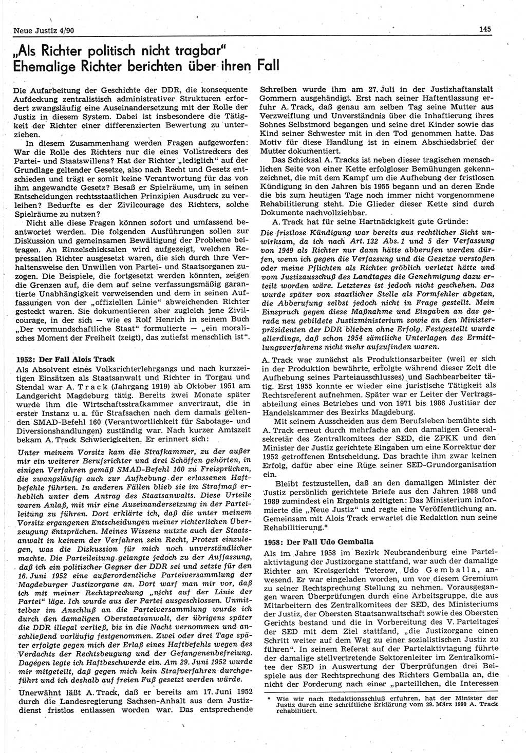 Neue Justiz (NJ), Zeitschrift für Rechtsetzung und Rechtsanwendung [Deutsche Demokratische Republik (DDR)], 44. Jahrgang 1990, Seite 145 (NJ DDR 1990, S. 145)