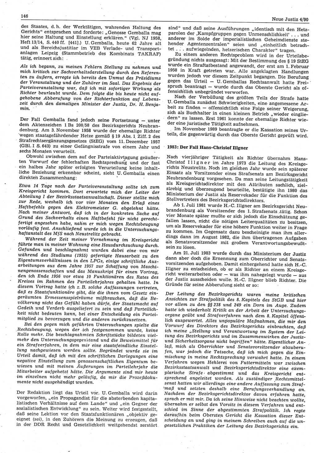 Neue Justiz (NJ), Zeitschrift für Rechtsetzung und Rechtsanwendung [Deutsche Demokratische Republik (DDR)], 44. Jahrgang 1990, Seite 146 (NJ DDR 1990, S. 146)