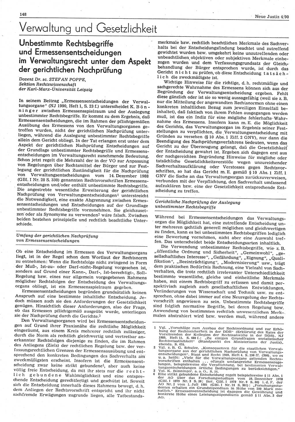 Neue Justiz (NJ), Zeitschrift für Rechtsetzung und Rechtsanwendung [Deutsche Demokratische Republik (DDR)], 44. Jahrgang 1990, Seite 148 (NJ DDR 1990, S. 148)