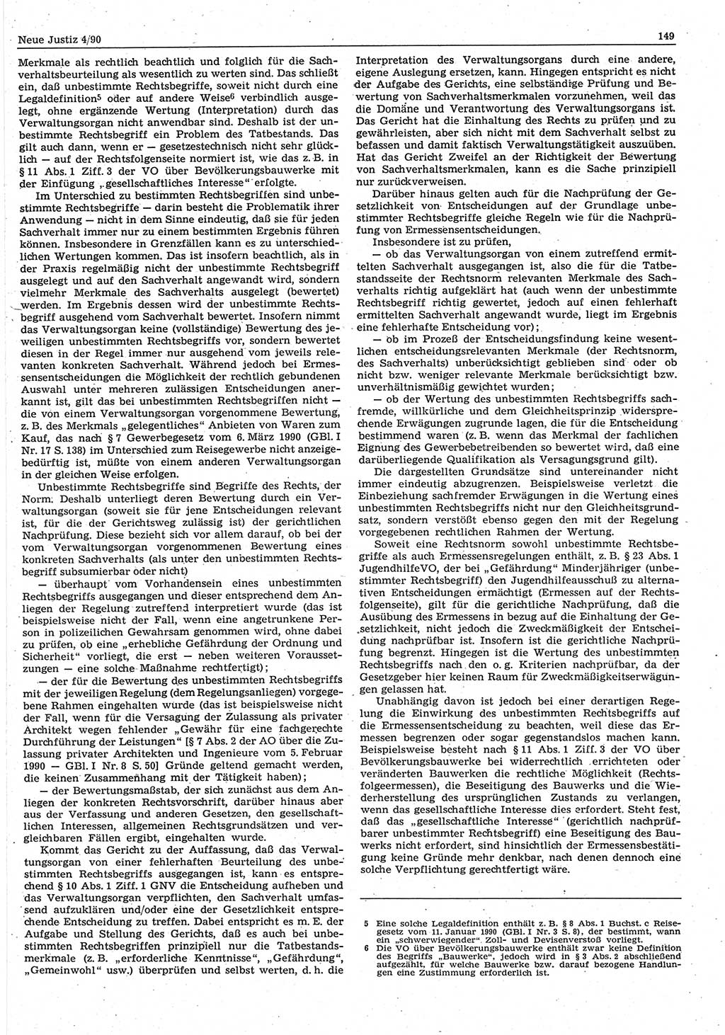 Neue Justiz (NJ), Zeitschrift für Rechtsetzung und Rechtsanwendung [Deutsche Demokratische Republik (DDR)], 44. Jahrgang 1990, Seite 149 (NJ DDR 1990, S. 149)