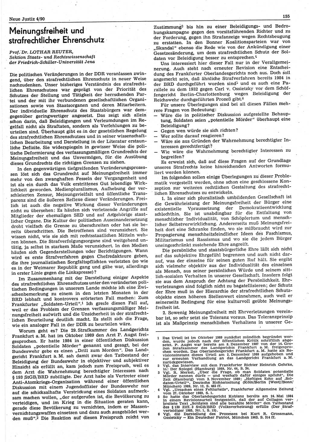 Neue Justiz (NJ), Zeitschrift für Rechtsetzung und Rechtsanwendung [Deutsche Demokratische Republik (DDR)], 44. Jahrgang 1990, Seite 155 (NJ DDR 1990, S. 155)
