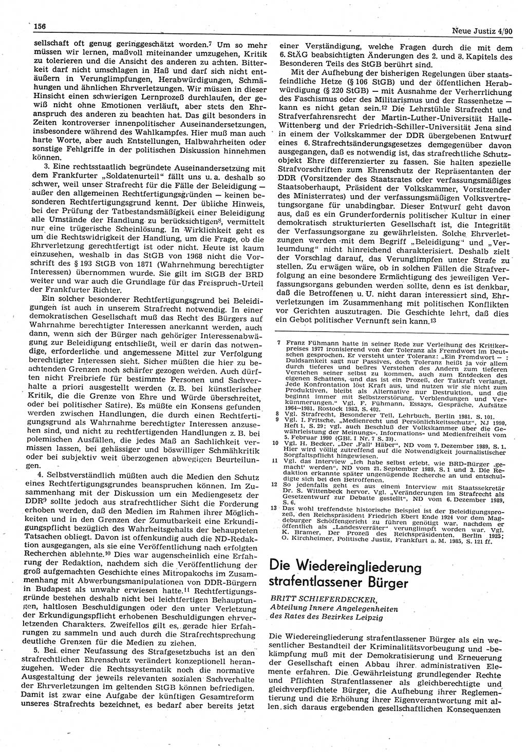 Neue Justiz (NJ), Zeitschrift für Rechtsetzung und Rechtsanwendung [Deutsche Demokratische Republik (DDR)], 44. Jahrgang 1990, Seite 156 (NJ DDR 1990, S. 156)