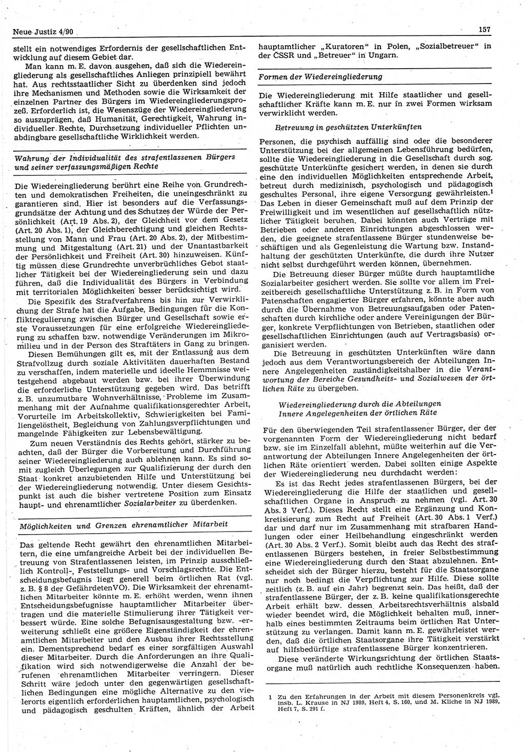 Neue Justiz (NJ), Zeitschrift für Rechtsetzung und Rechtsanwendung [Deutsche Demokratische Republik (DDR)], 44. Jahrgang 1990, Seite 157 (NJ DDR 1990, S. 157)
