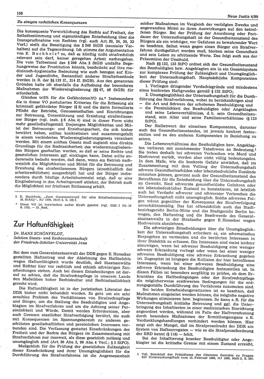 Neue Justiz (NJ), Zeitschrift für Rechtsetzung und Rechtsanwendung [Deutsche Demokratische Republik (DDR)], 44. Jahrgang 1990, Seite 158 (NJ DDR 1990, S. 158)