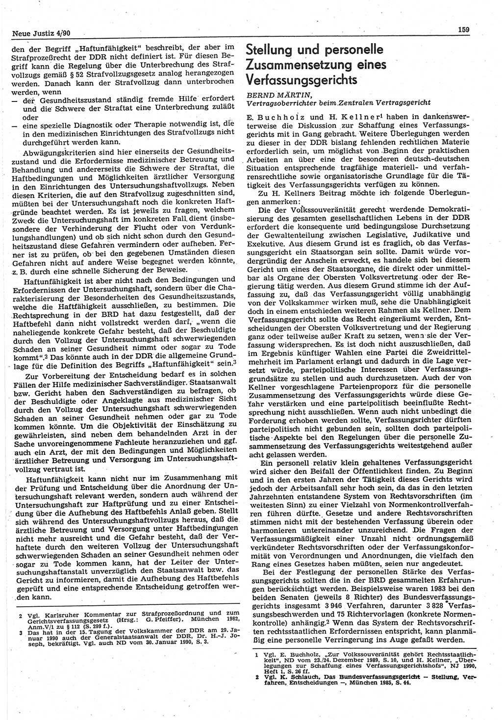 Neue Justiz (NJ), Zeitschrift für Rechtsetzung und Rechtsanwendung [Deutsche Demokratische Republik (DDR)], 44. Jahrgang 1990, Seite 159 (NJ DDR 1990, S. 159)