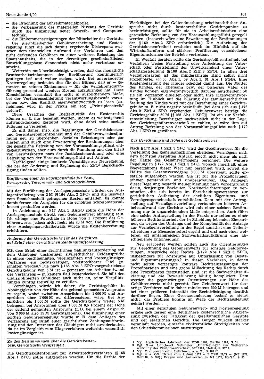 Neue Justiz (NJ), Zeitschrift für Rechtsetzung und Rechtsanwendung [Deutsche Demokratische Republik (DDR)], 44. Jahrgang 1990, Seite 161 (NJ DDR 1990, S. 161)