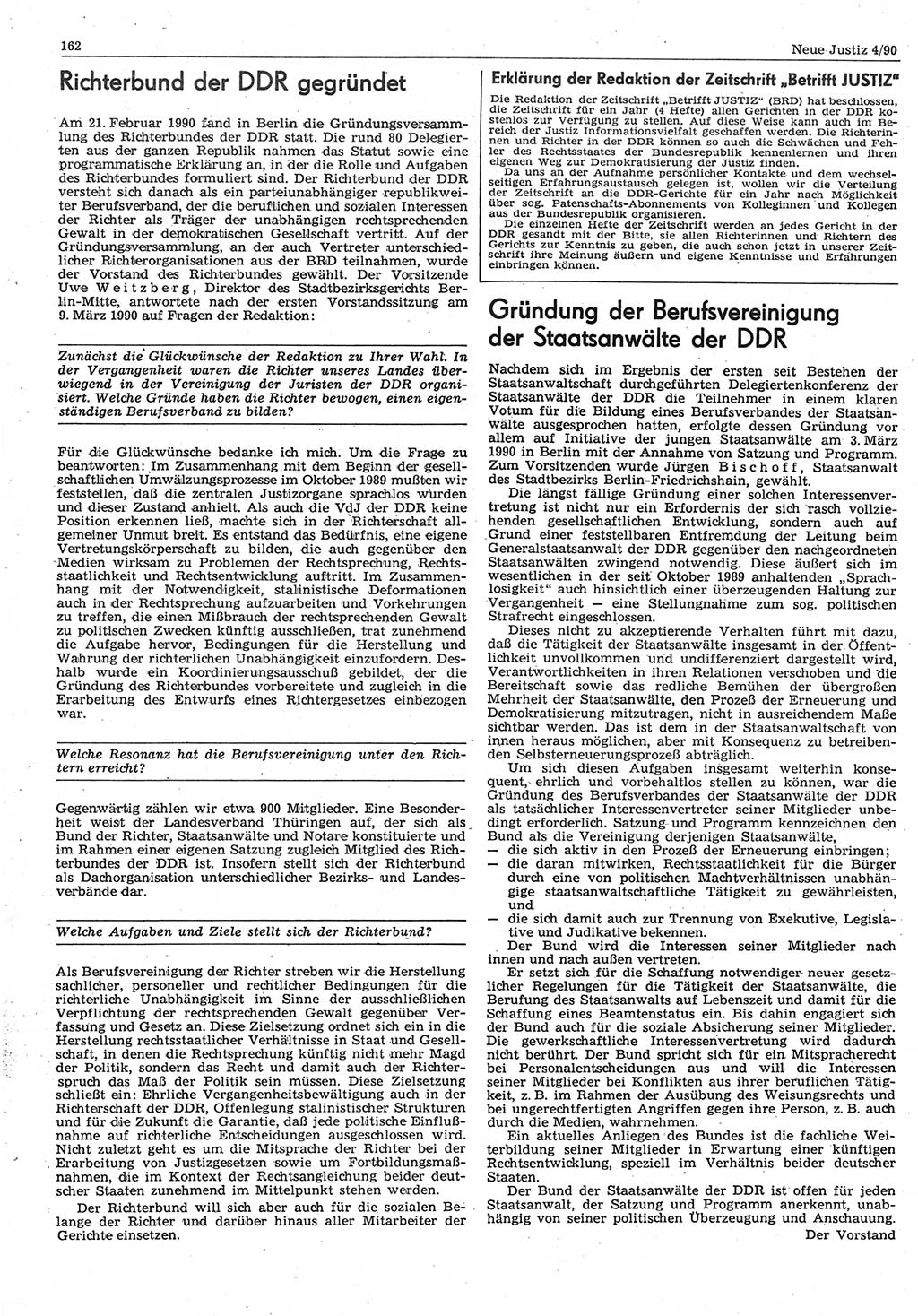 Neue Justiz (NJ), Zeitschrift für Rechtsetzung und Rechtsanwendung [Deutsche Demokratische Republik (DDR)], 44. Jahrgang 1990, Seite 162 (NJ DDR 1990, S. 162)