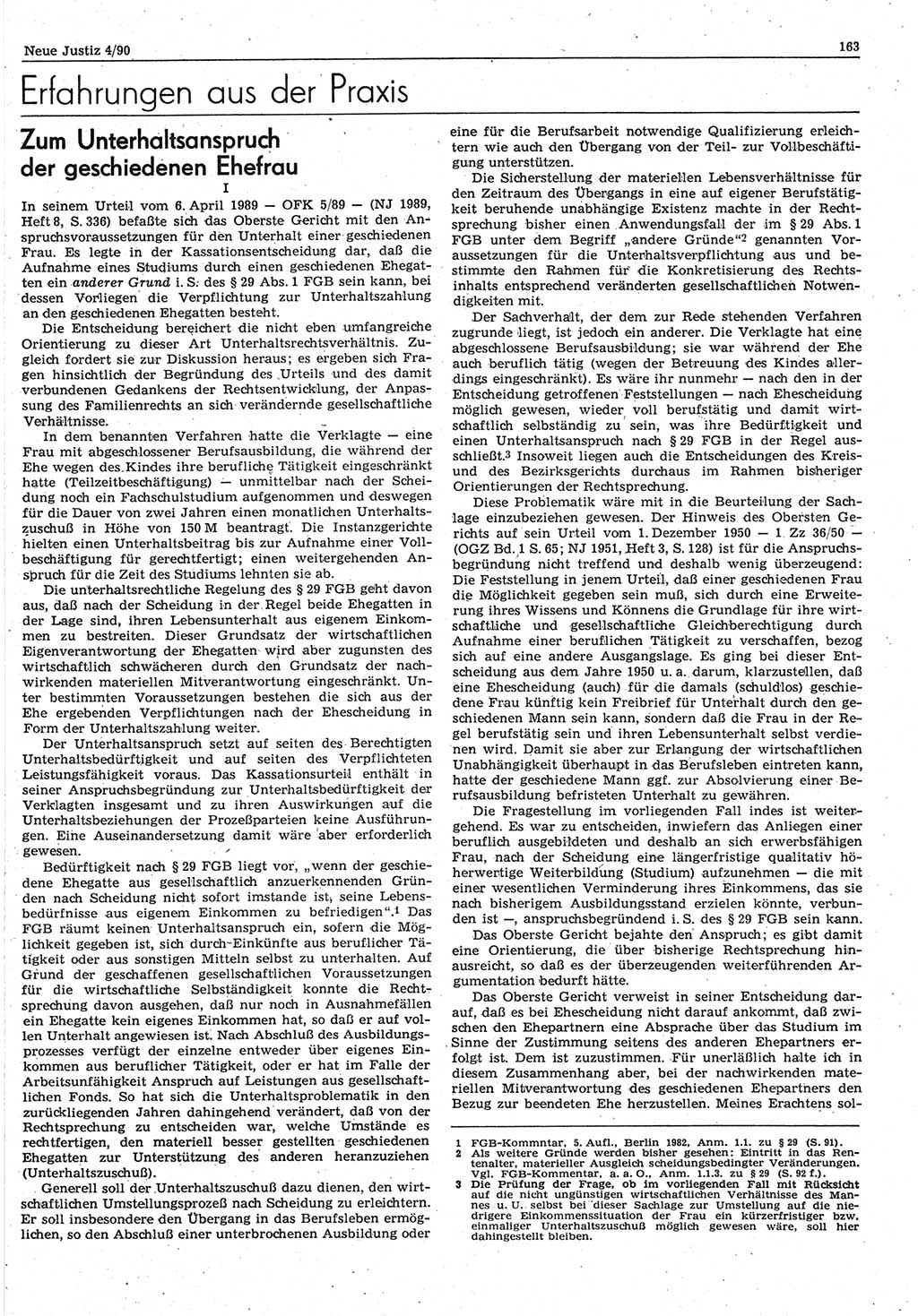 Neue Justiz (NJ), Zeitschrift für Rechtsetzung und Rechtsanwendung [Deutsche Demokratische Republik (DDR)], 44. Jahrgang 1990, Seite 163 (NJ DDR 1990, S. 163)