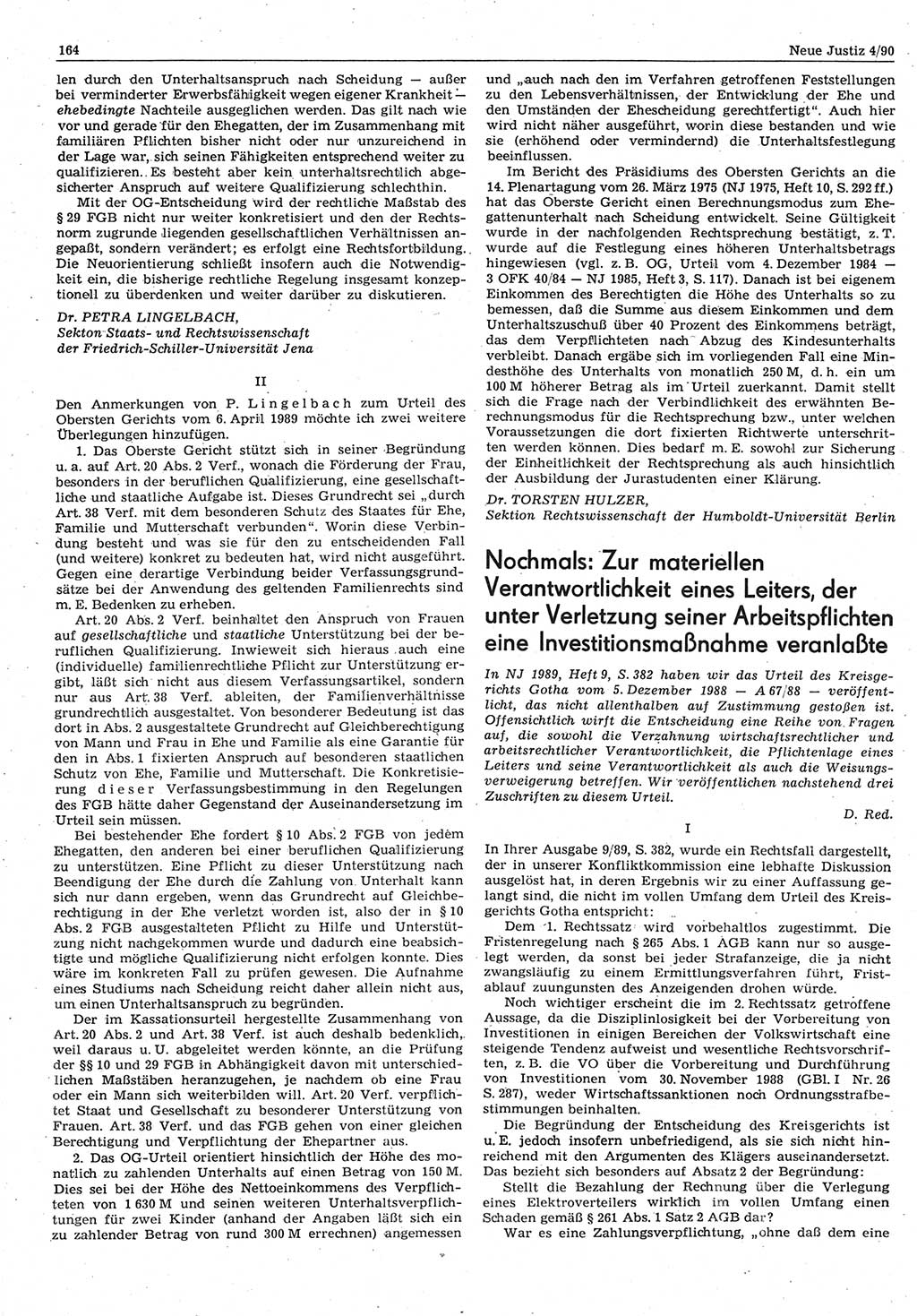 Neue Justiz (NJ), Zeitschrift für Rechtsetzung und Rechtsanwendung [Deutsche Demokratische Republik (DDR)], 44. Jahrgang 1990, Seite 164 (NJ DDR 1990, S. 164)