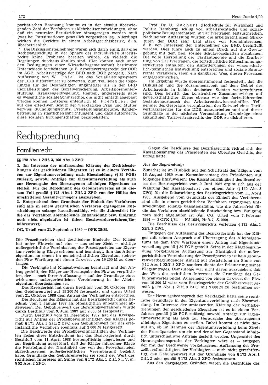 Neue Justiz (NJ), Zeitschrift für Rechtsetzung und Rechtsanwendung [Deutsche Demokratische Republik (DDR)], 44. Jahrgang 1990, Seite 172 (NJ DDR 1990, S. 172)