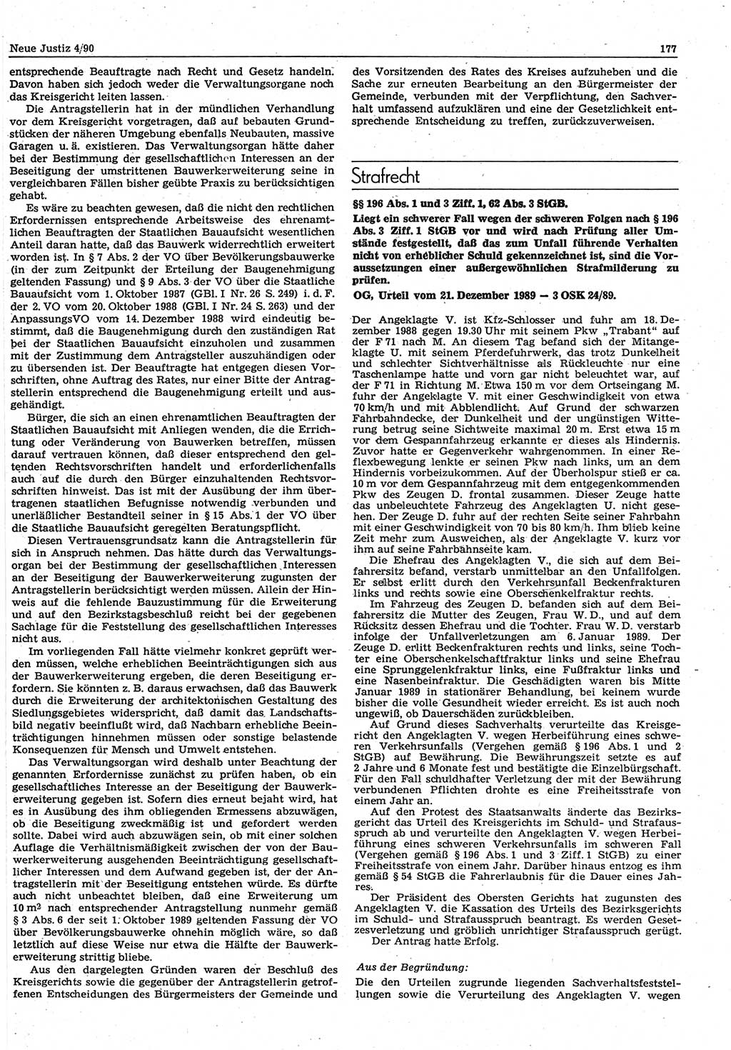 Neue Justiz (NJ), Zeitschrift für Rechtsetzung und Rechtsanwendung [Deutsche Demokratische Republik (DDR)], 44. Jahrgang 1990, Seite 177 (NJ DDR 1990, S. 177)