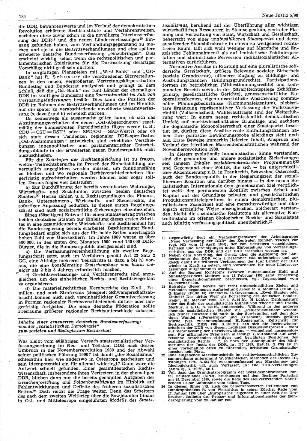 Neue Justiz (NJ), Zeitschrift für Rechtsetzung und Rechtsanwendung [Deutsche Demokratische Republik (DDR)], 44. Jahrgang 1990, Seite 184 (NJ DDR 1990, S. 184)