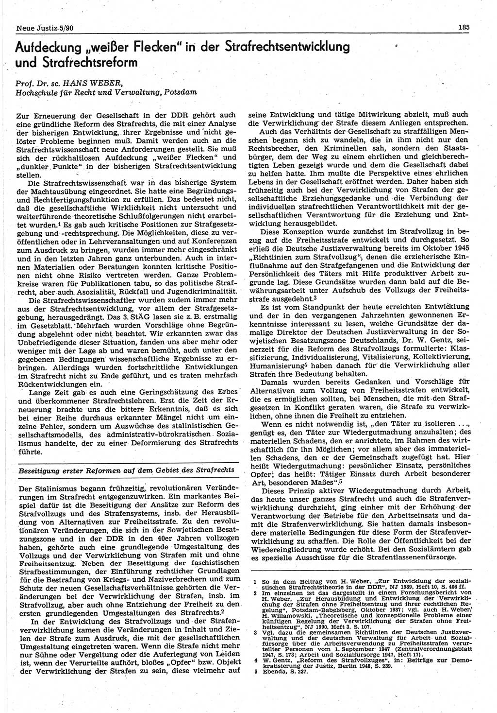 Neue Justiz (NJ), Zeitschrift für Rechtsetzung und Rechtsanwendung [Deutsche Demokratische Republik (DDR)], 44. Jahrgang 1990, Seite 185 (NJ DDR 1990, S. 185)