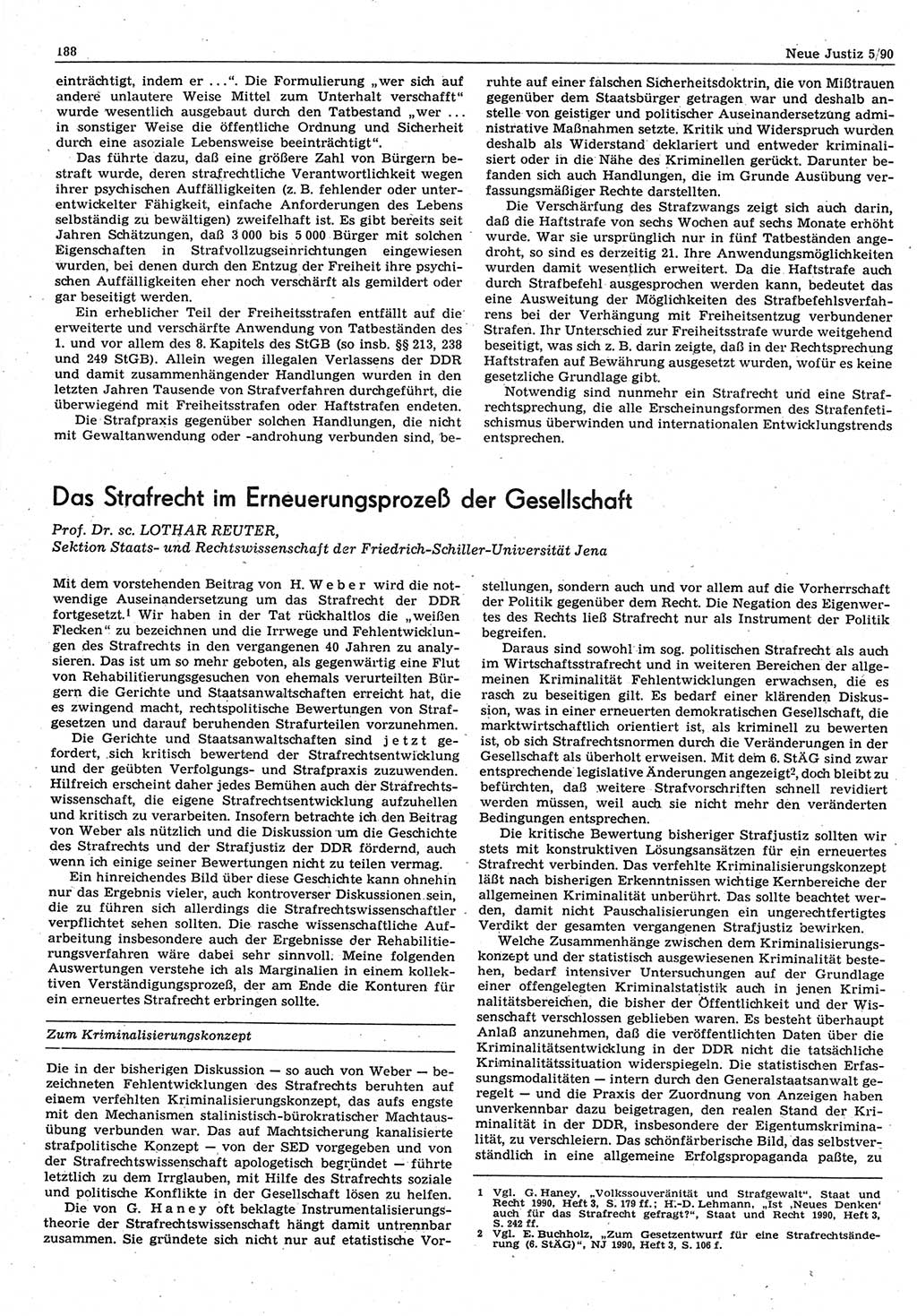 Neue Justiz (NJ), Zeitschrift für Rechtsetzung und Rechtsanwendung [Deutsche Demokratische Republik (DDR)], 44. Jahrgang 1990, Seite 188 (NJ DDR 1990, S. 188)