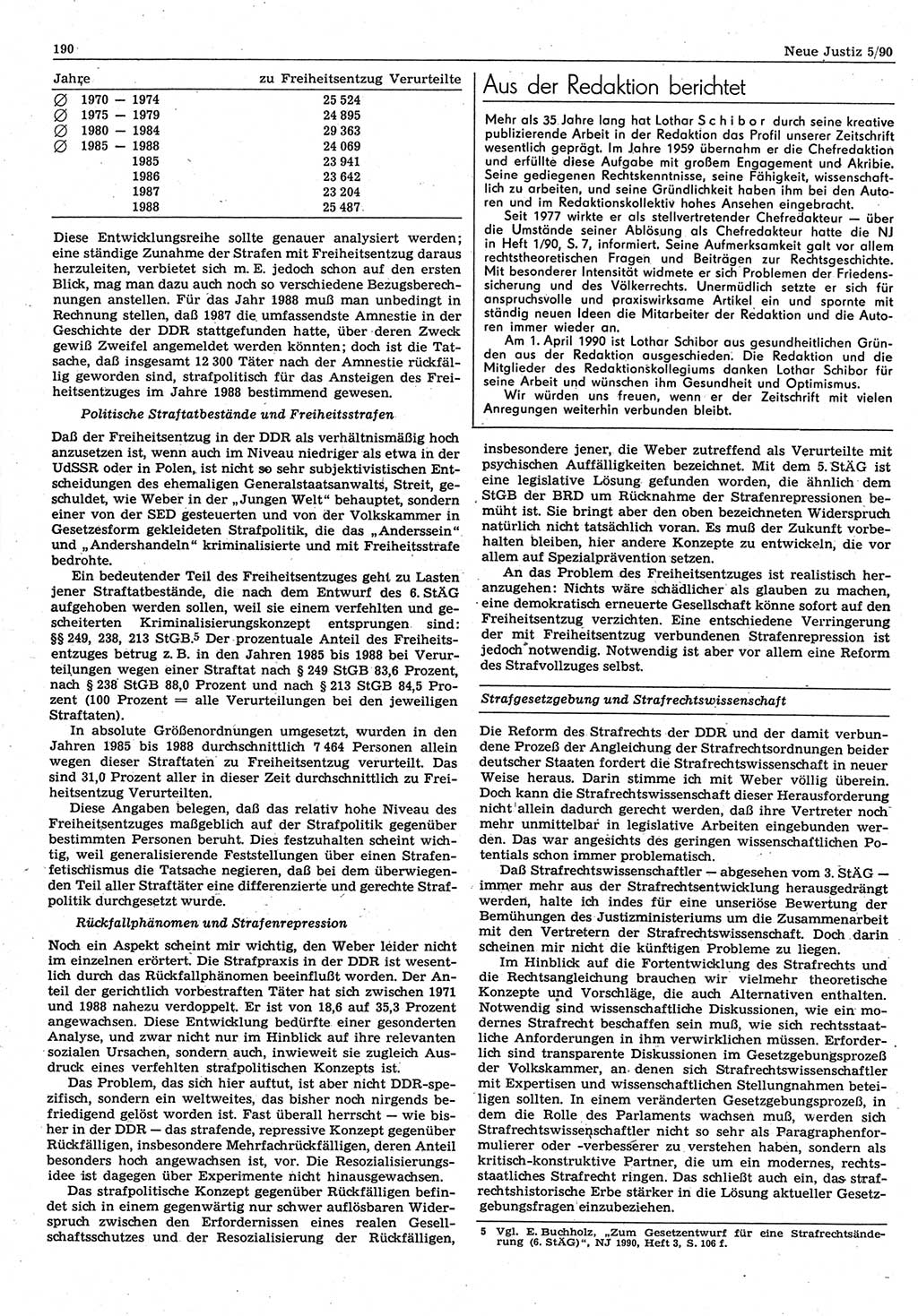 Neue Justiz (NJ), Zeitschrift für Rechtsetzung und Rechtsanwendung [Deutsche Demokratische Republik (DDR)], 44. Jahrgang 1990, Seite 190 (NJ DDR 1990, S. 190)
