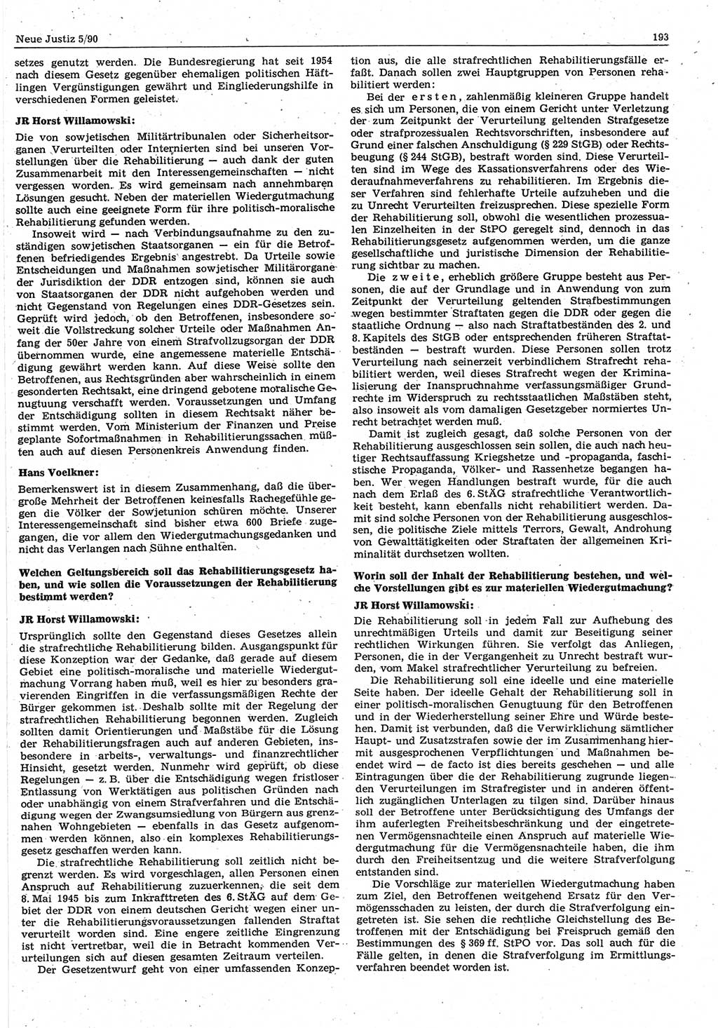 Neue Justiz (NJ), Zeitschrift für Rechtsetzung und Rechtsanwendung [Deutsche Demokratische Republik (DDR)], 44. Jahrgang 1990, Seite 193 (NJ DDR 1990, S. 193)