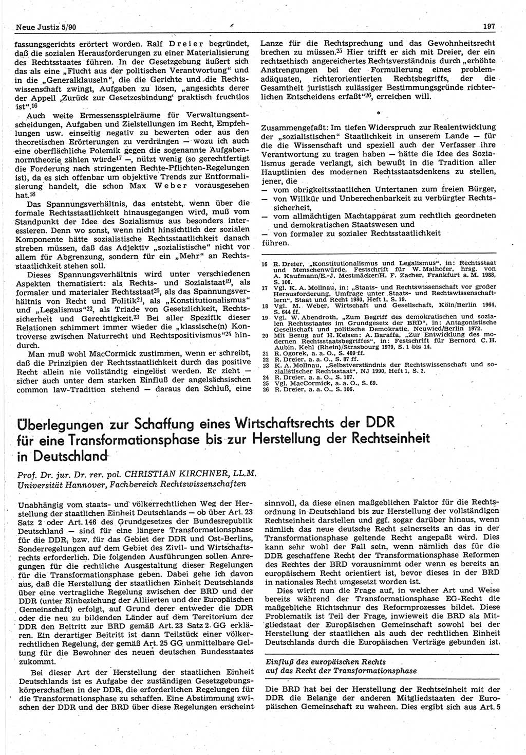 Neue Justiz (NJ), Zeitschrift für Rechtsetzung und Rechtsanwendung [Deutsche Demokratische Republik (DDR)], 44. Jahrgang 1990, Seite 197 (NJ DDR 1990, S. 197)